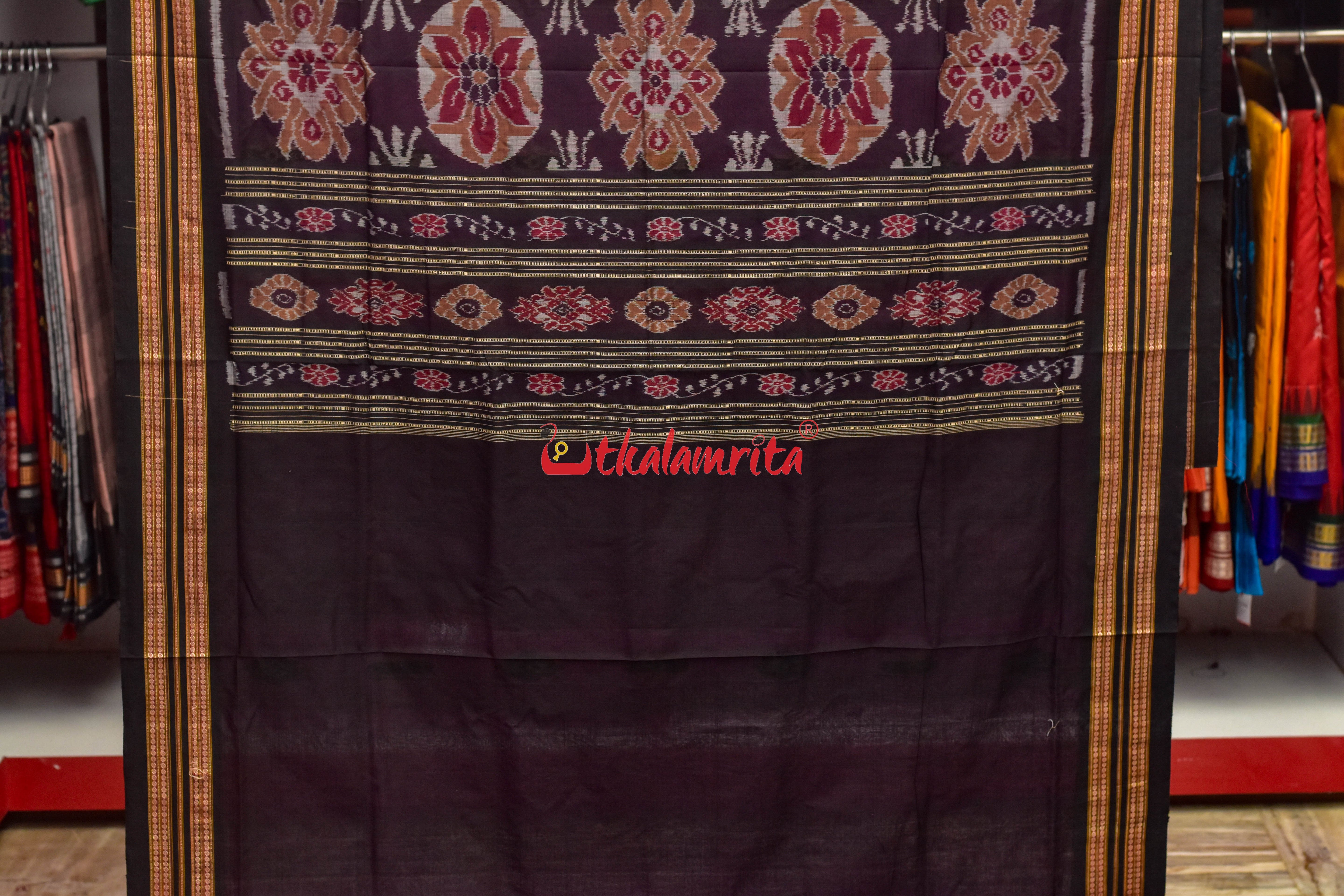 Lavender Black Anchal Bandha Padam Bomkai Cotton Saree