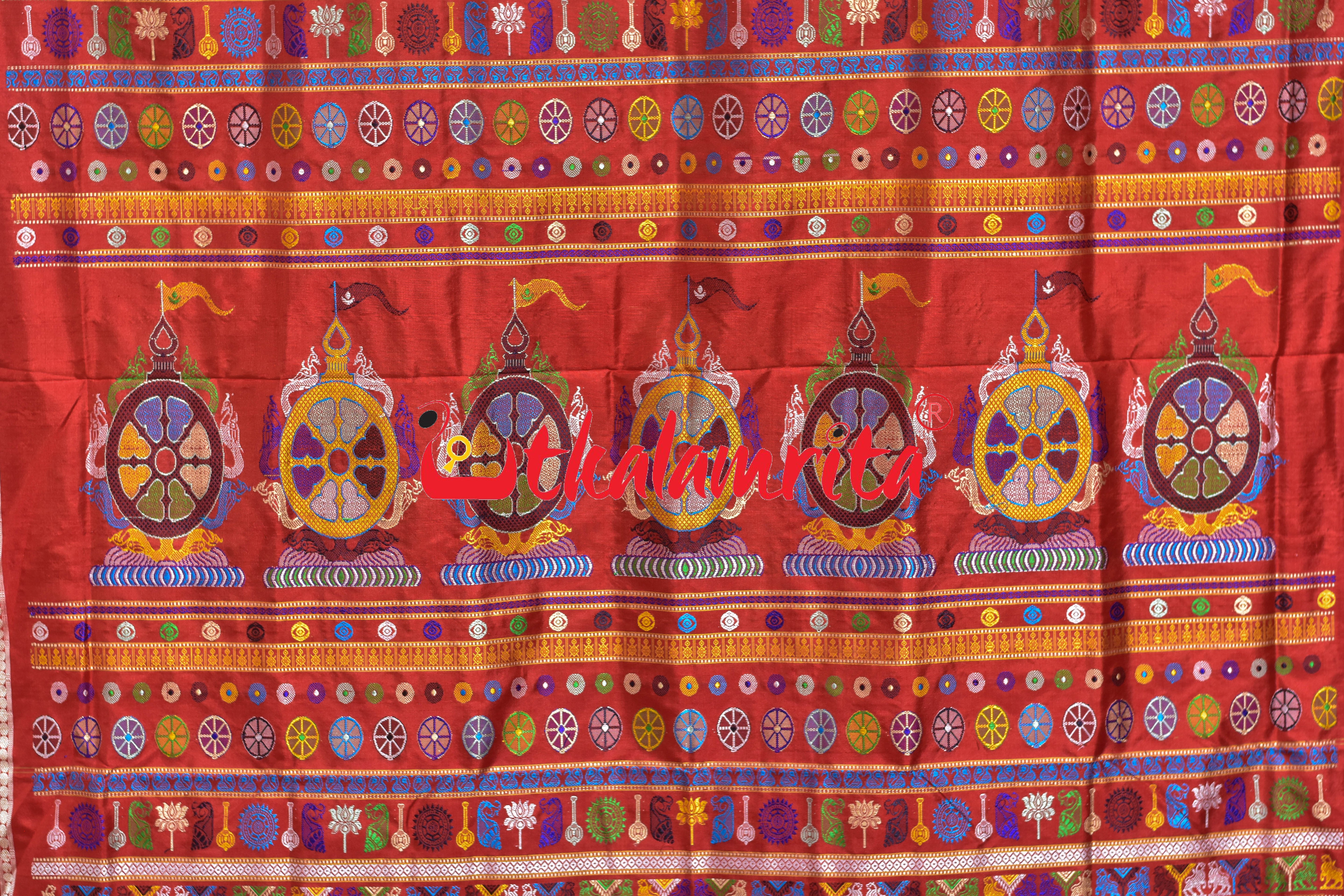 Yellow Red Nilachakra Bomkai Silk Saree
