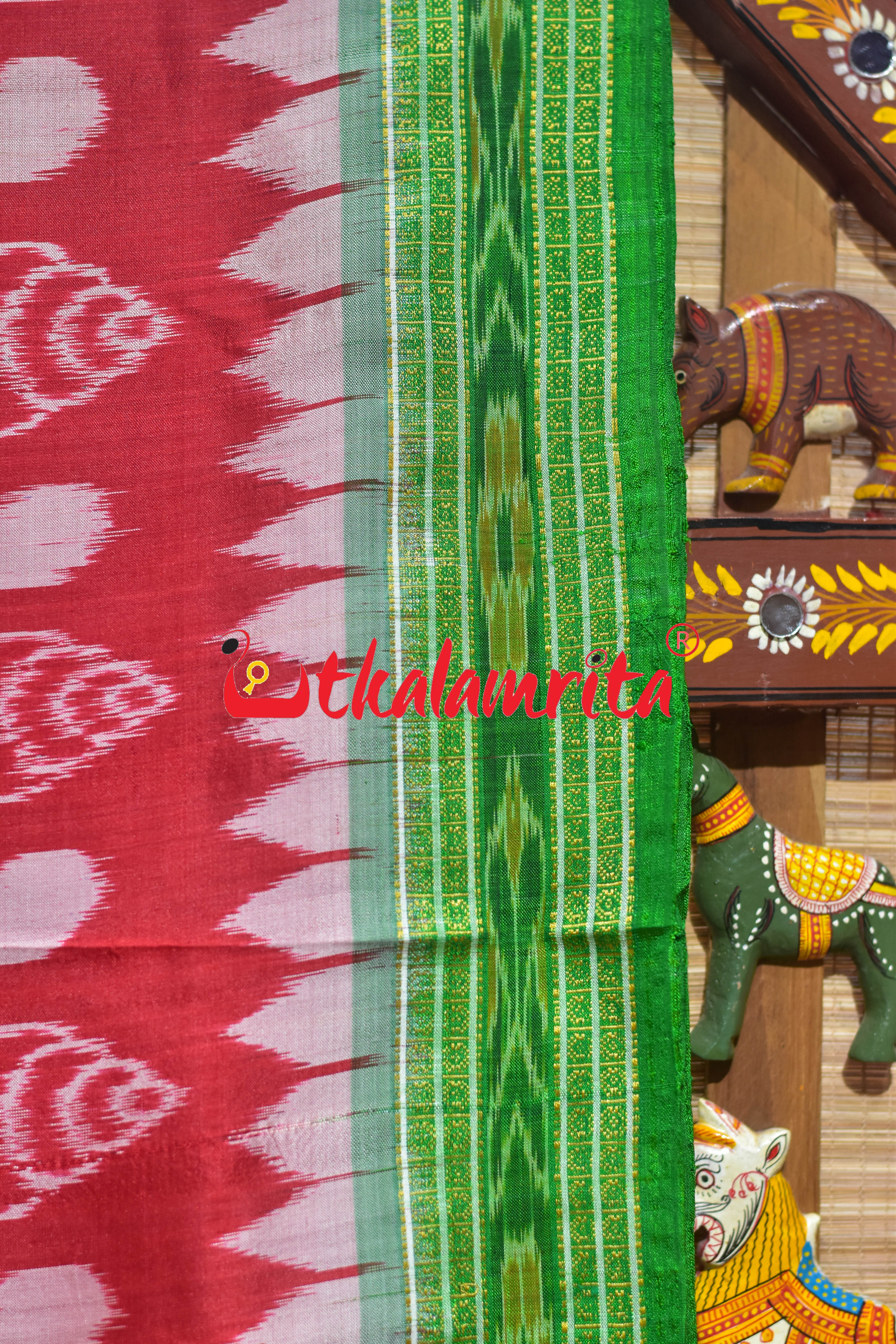Red Body Sankha with Green Border Khandua Silk Saree