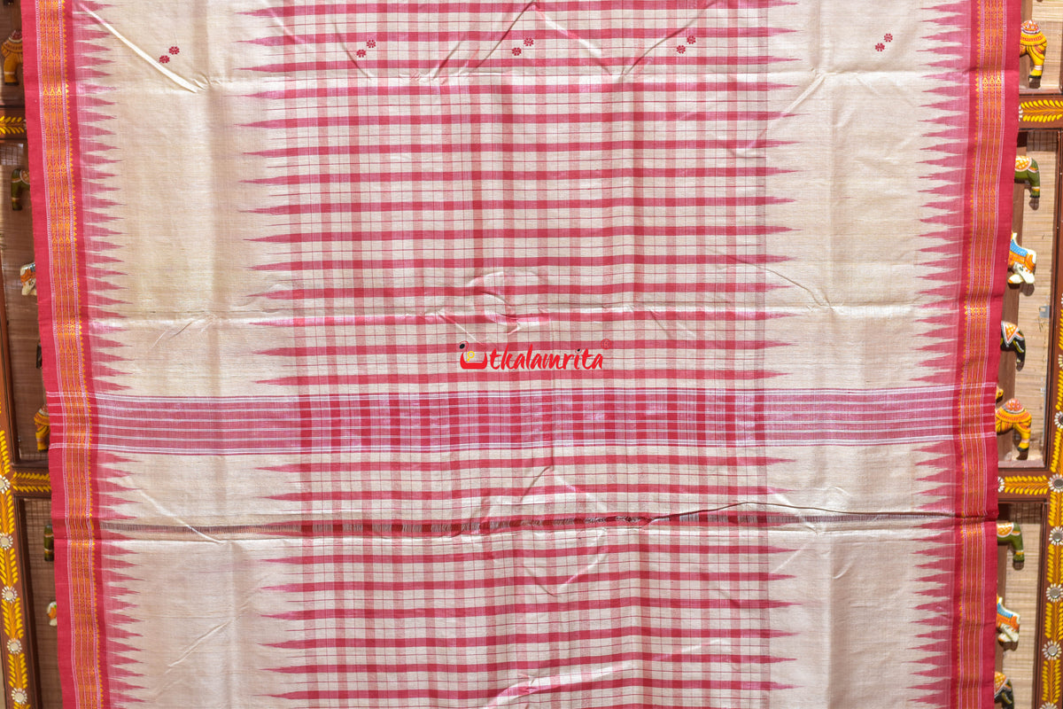 Middle Check Red Fish Border Gopalpur Tussar Silk Saree