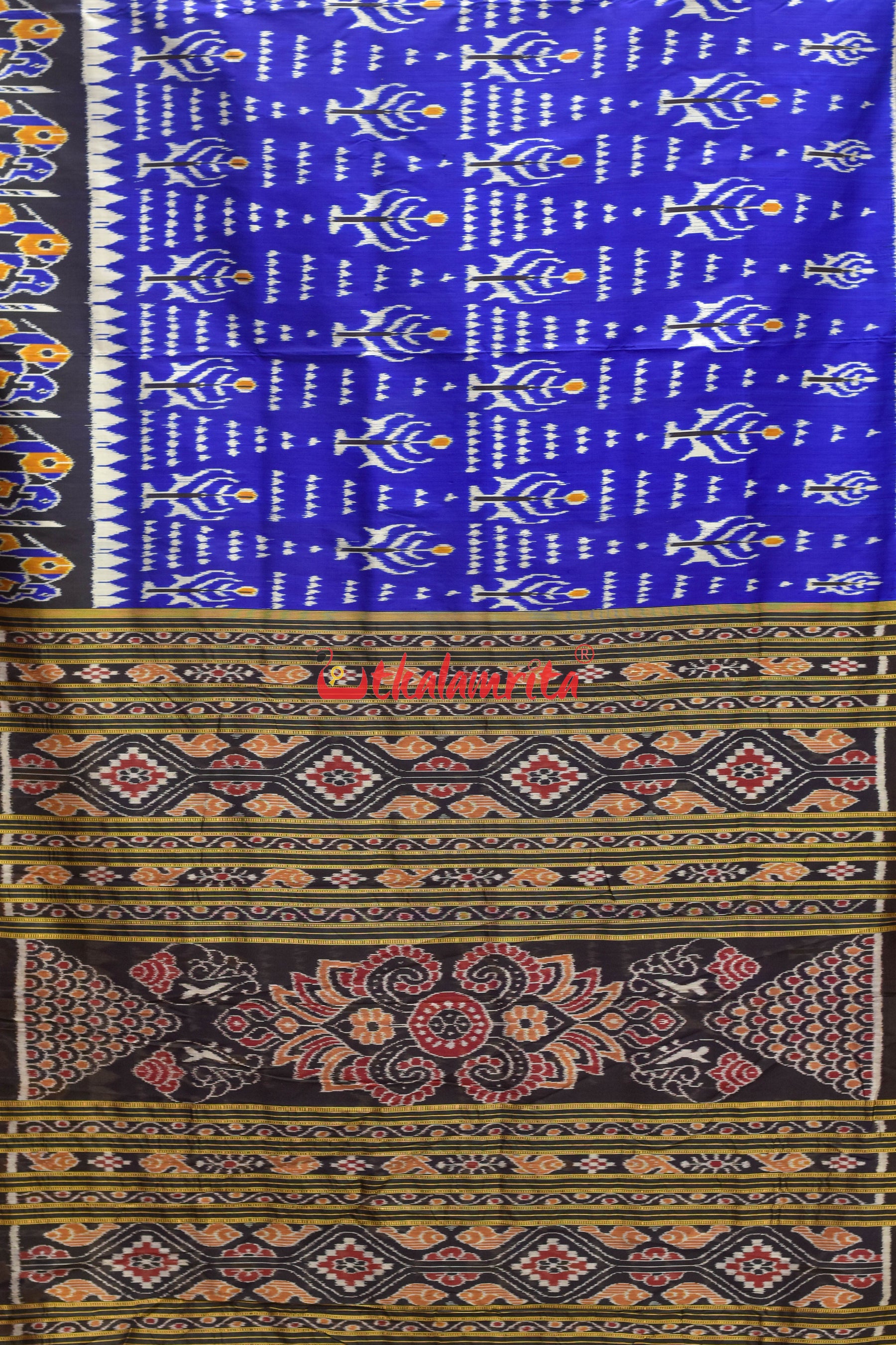 Blue 2D Dhadi Chita Khandua Silk Saree