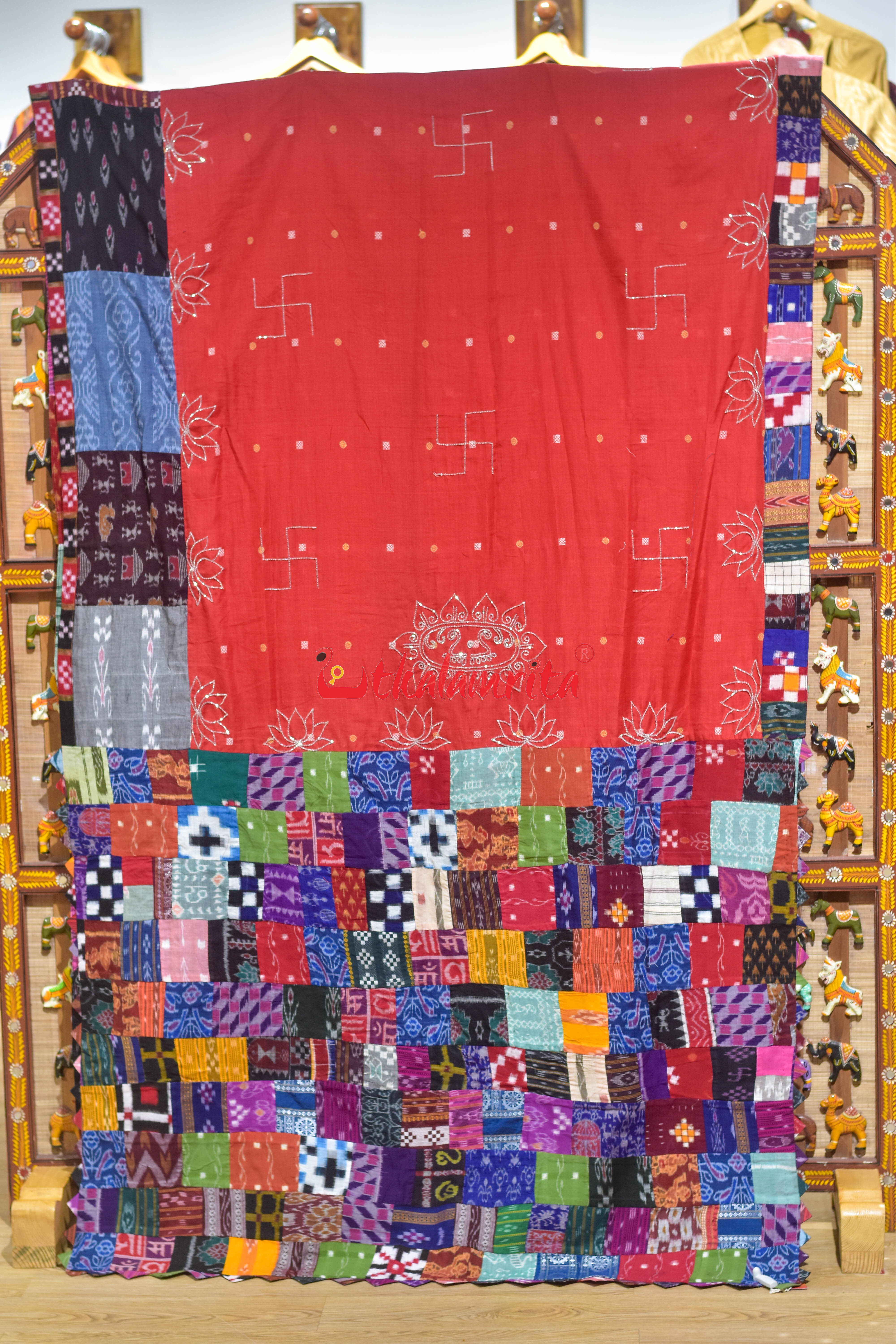 Red with Yellow Buti Designer Sambalpuri Cotton Saree