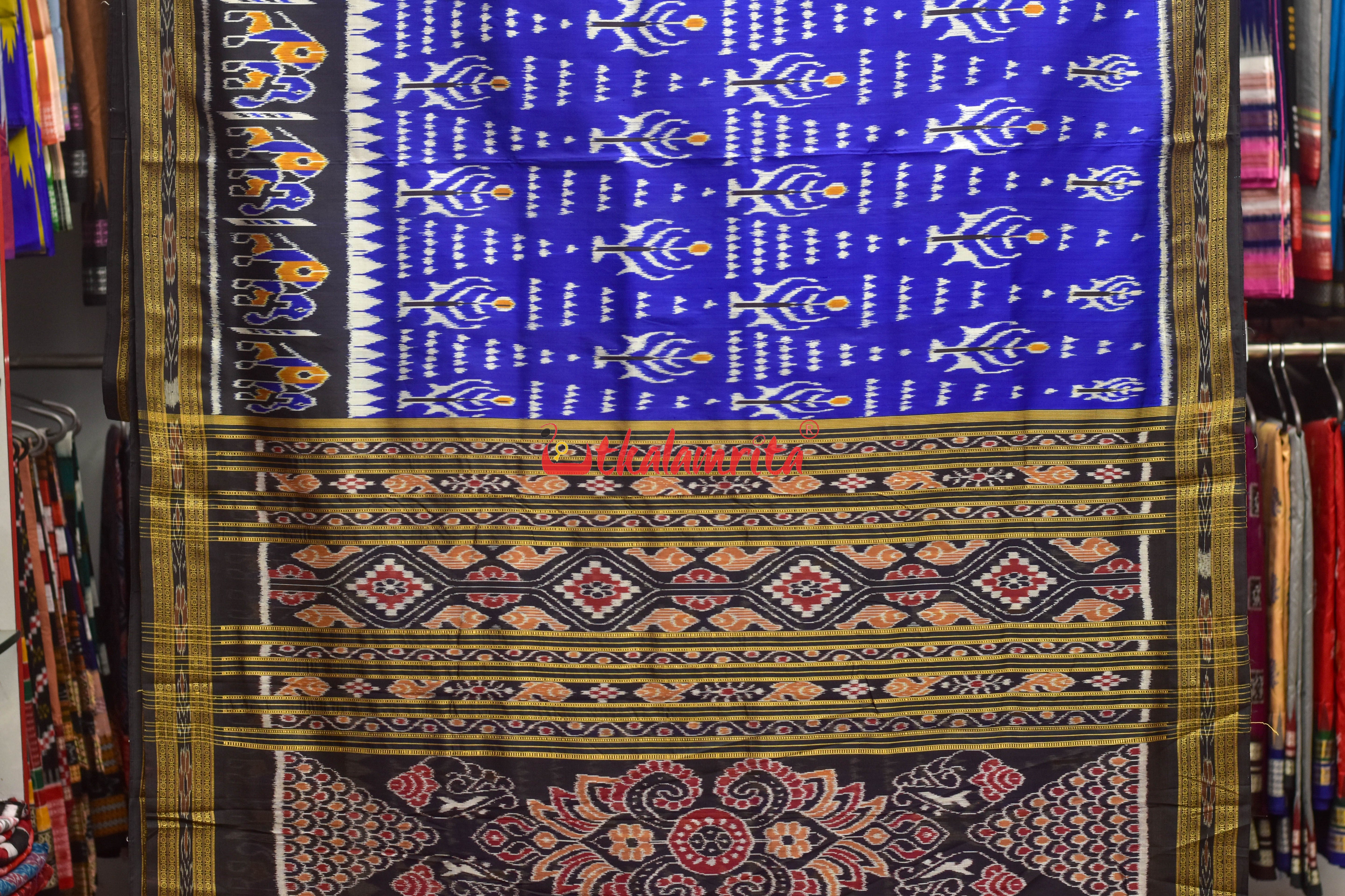 Blue 2D Dhadi Chita Khandua Silk Saree