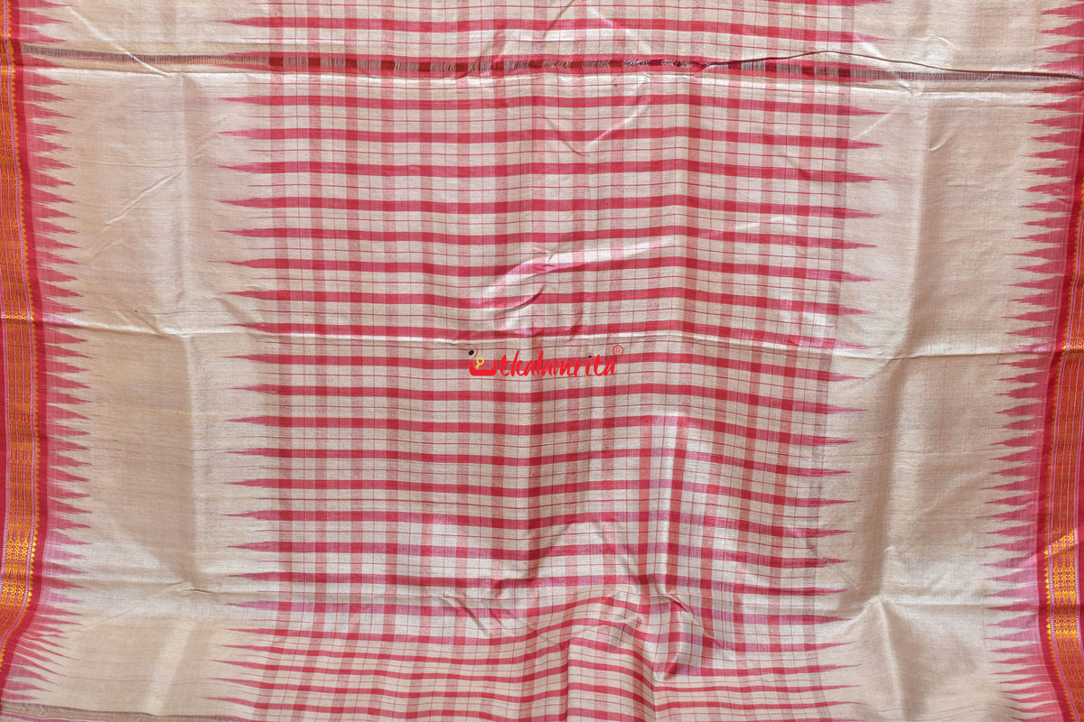 Middle Check Red Fish Border Gopalpur Tussar Silk Saree