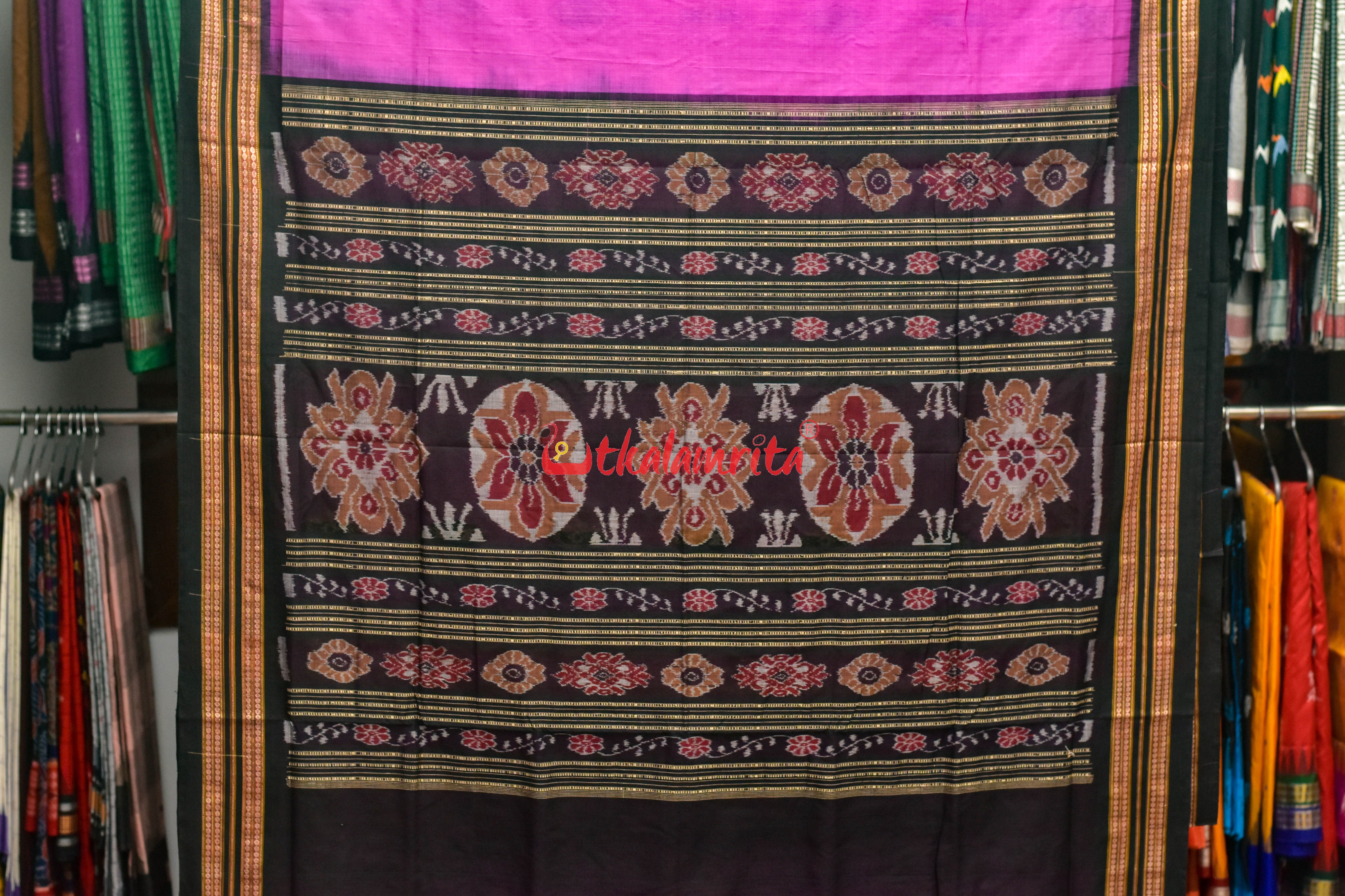 Lavender Black Anchal Bandha Padam Bomkai Cotton Saree