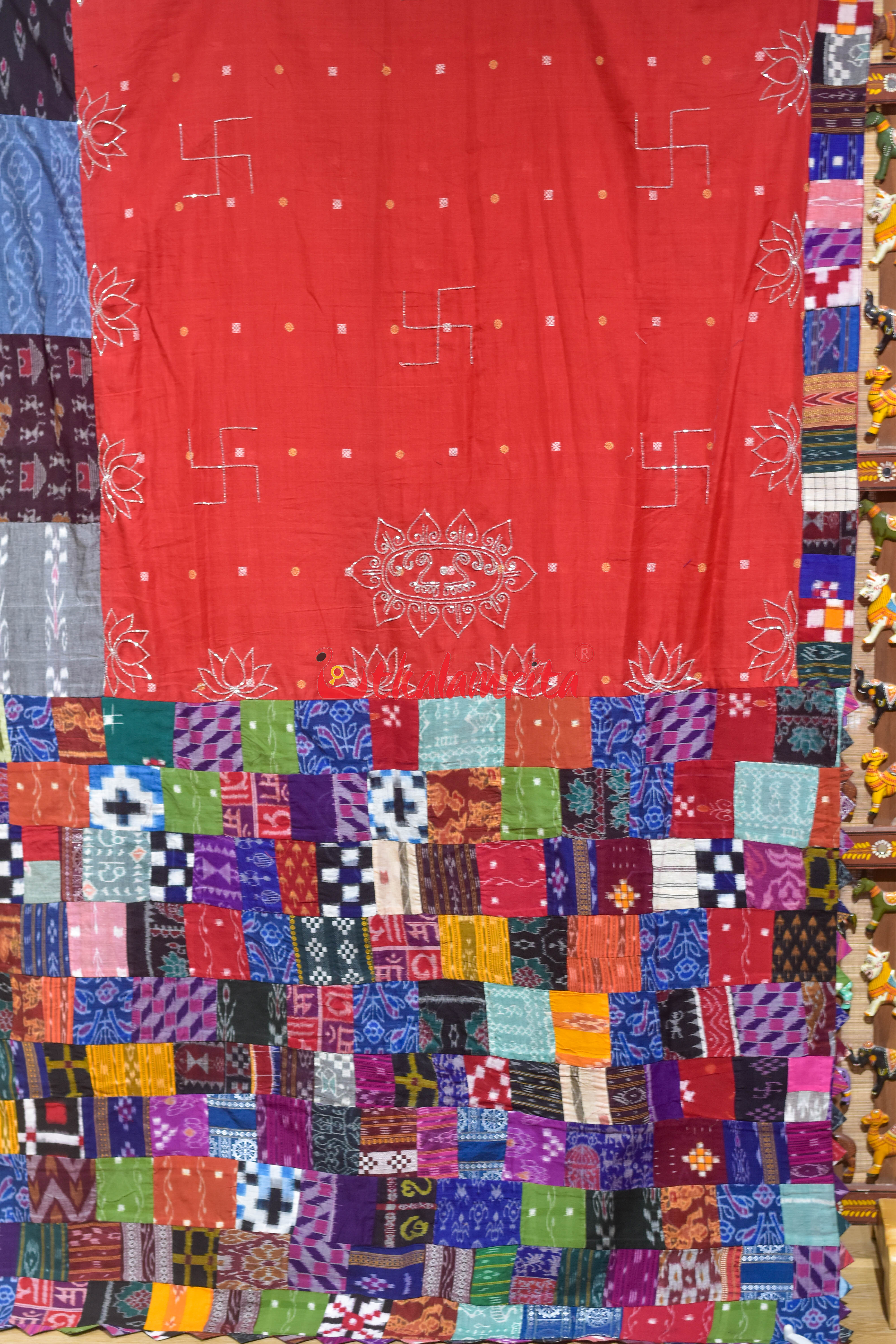 Red with Yellow Buti Designer Sambalpuri Cotton Saree