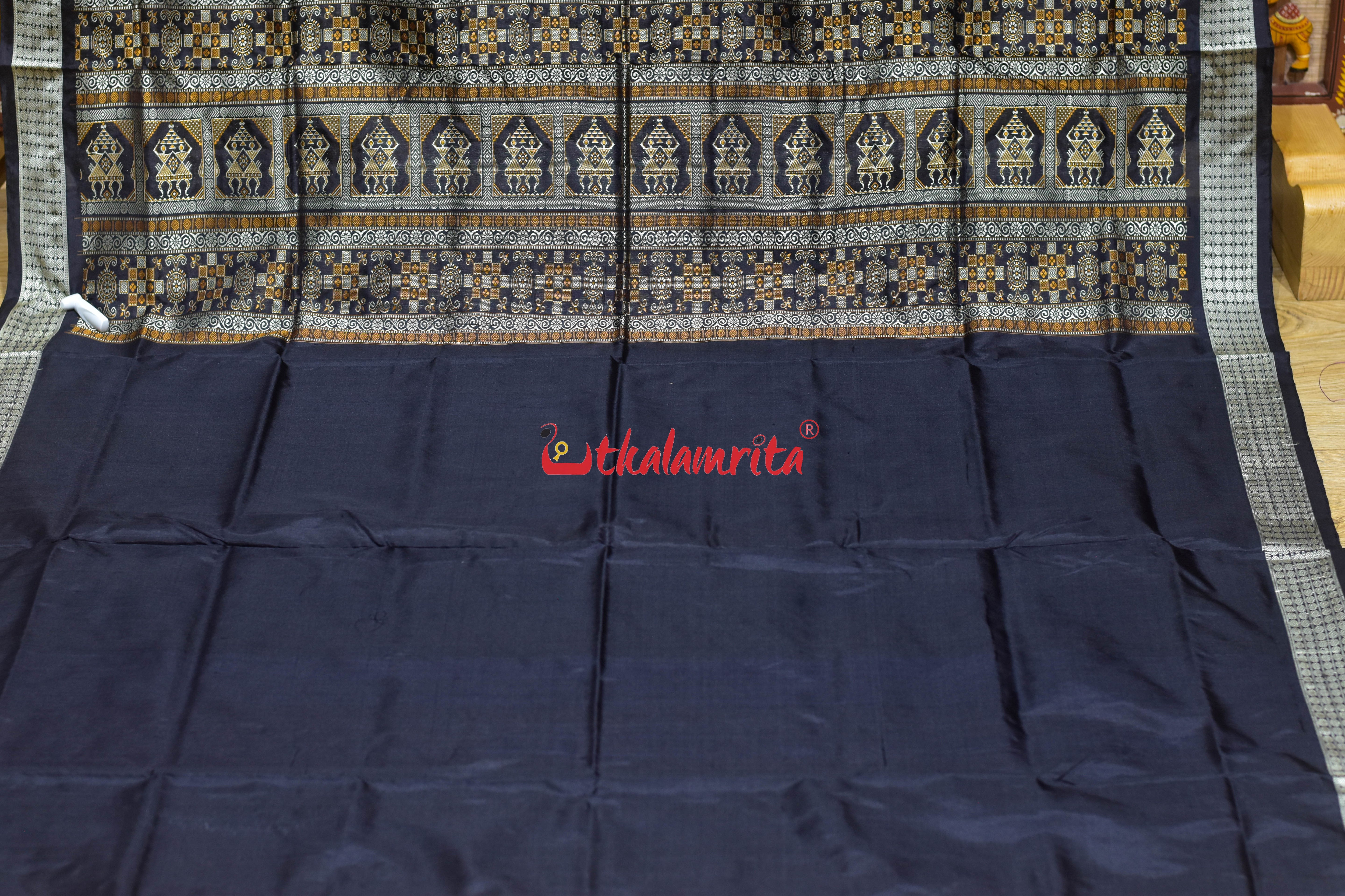 Red Black Body Mukuta Bomkai Silk Saree
