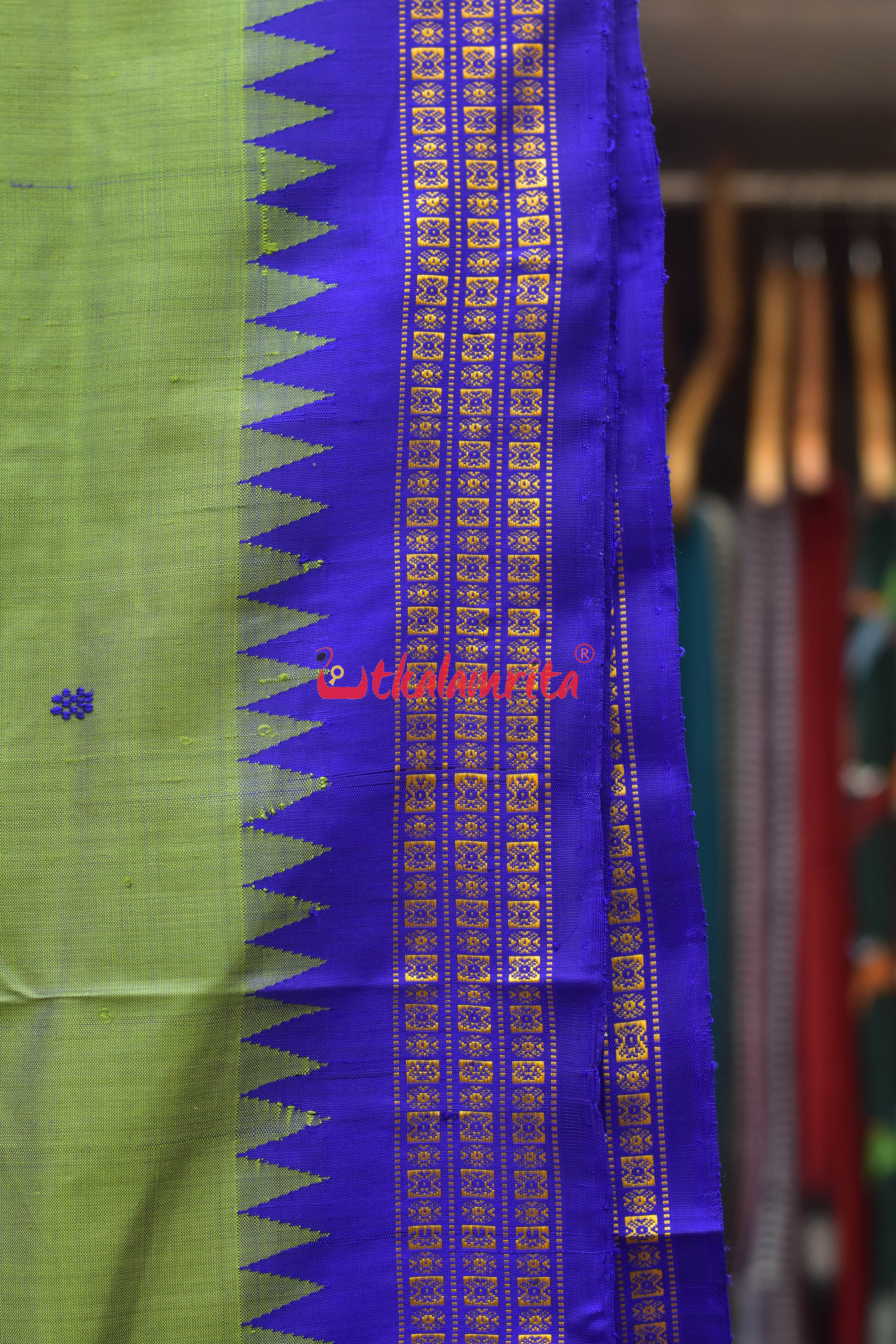 Green Blue Double Anchal Berhampuri Silk Saree