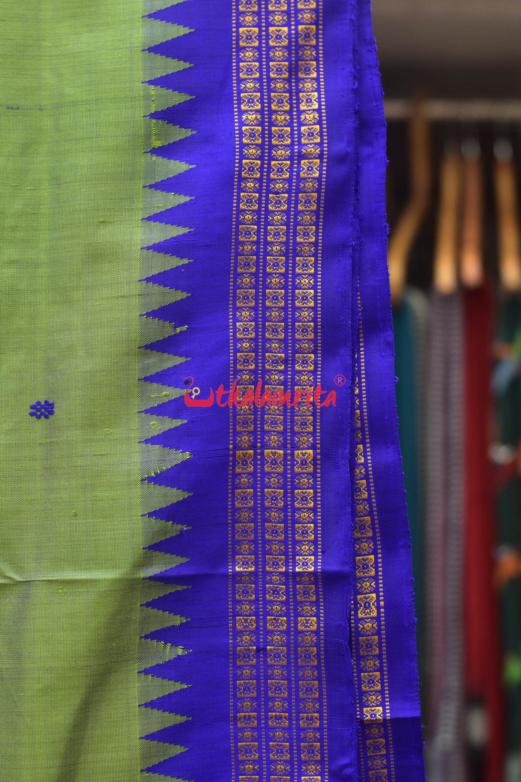 Green Blue Double Anchal Berhampuri Silk Saree