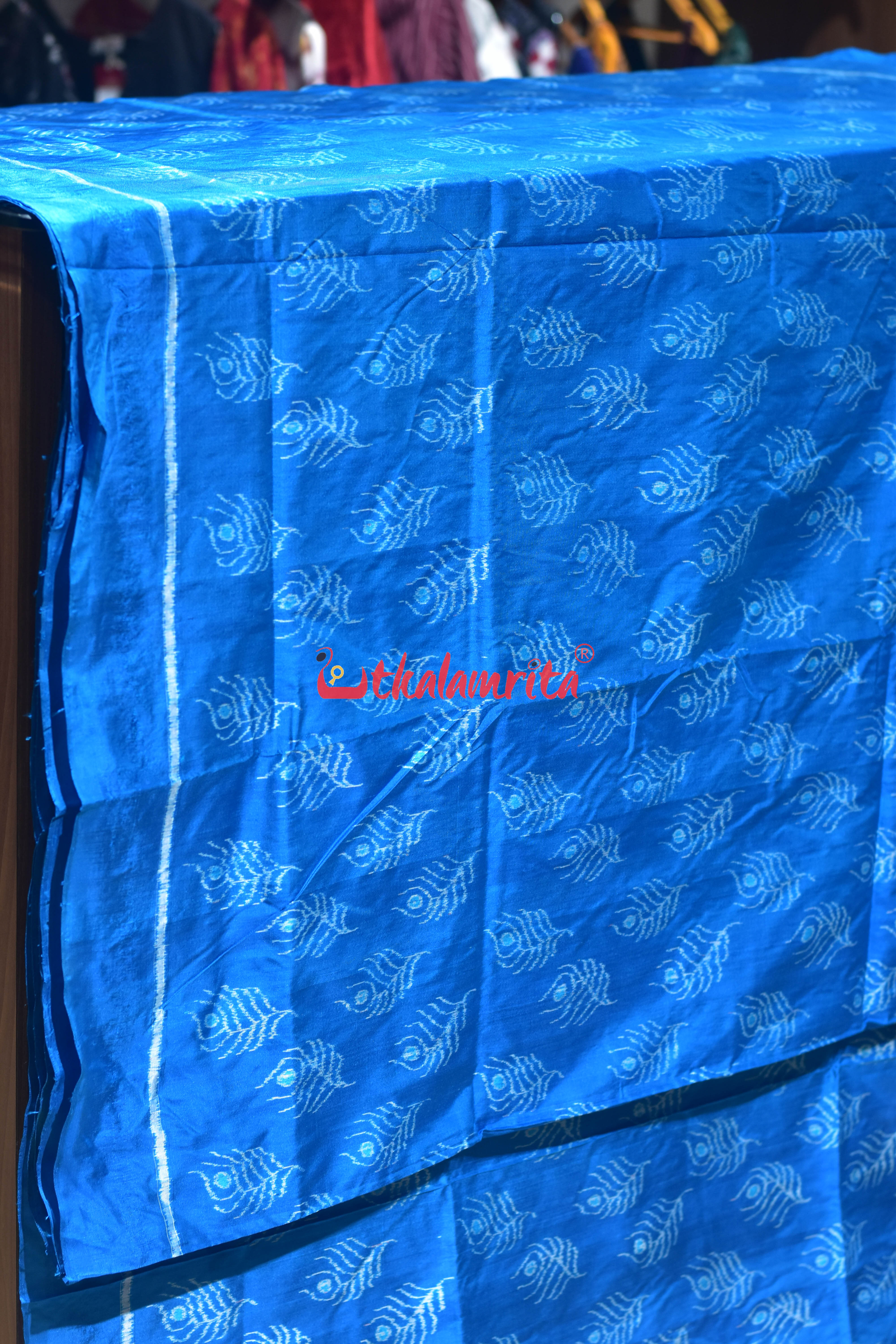 Aqua Blue with Mayurapucha Sambalpuri Silk (Fabric)