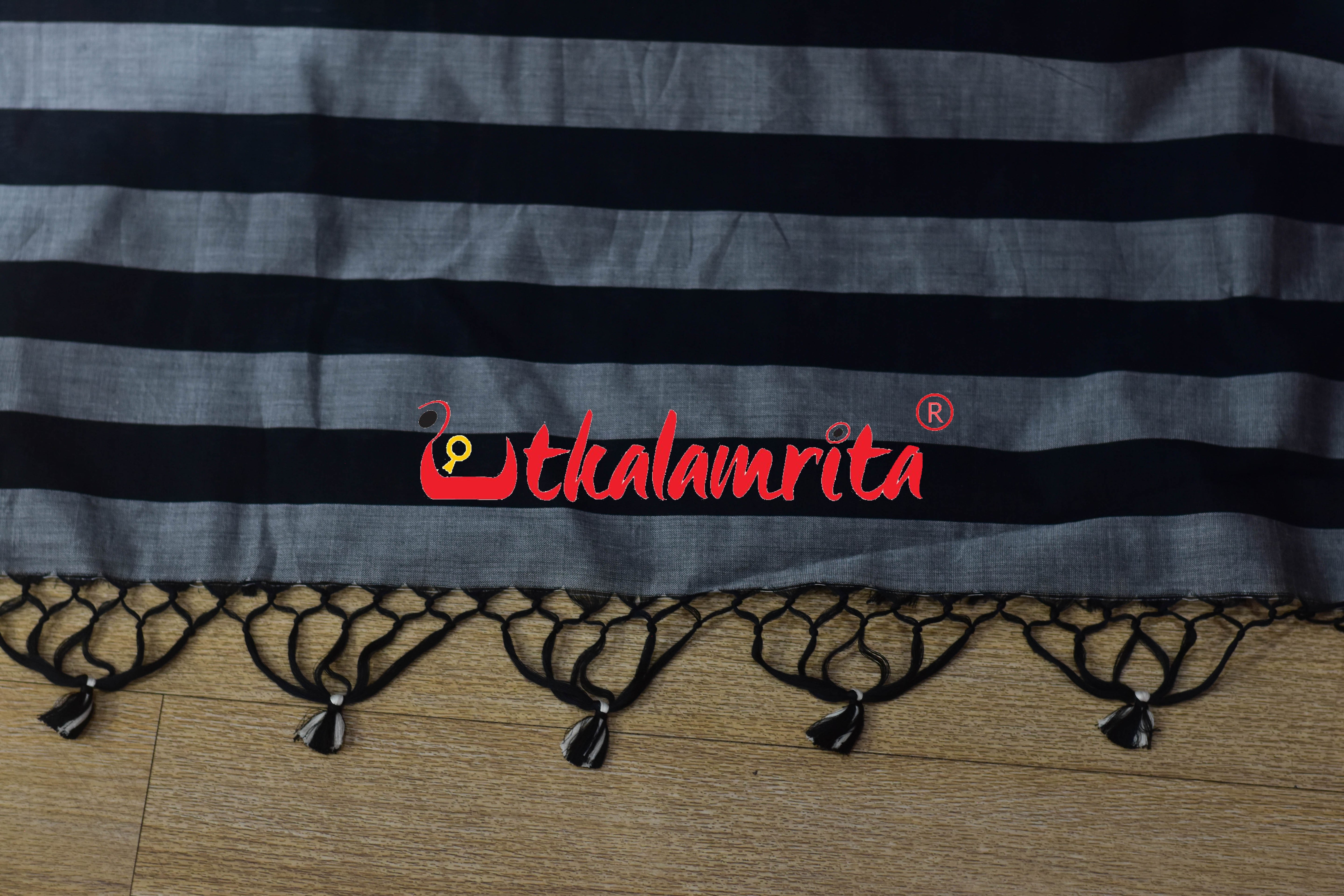 Black Dotted Body Nabarangi Style Borders Khandua Cotton Saree