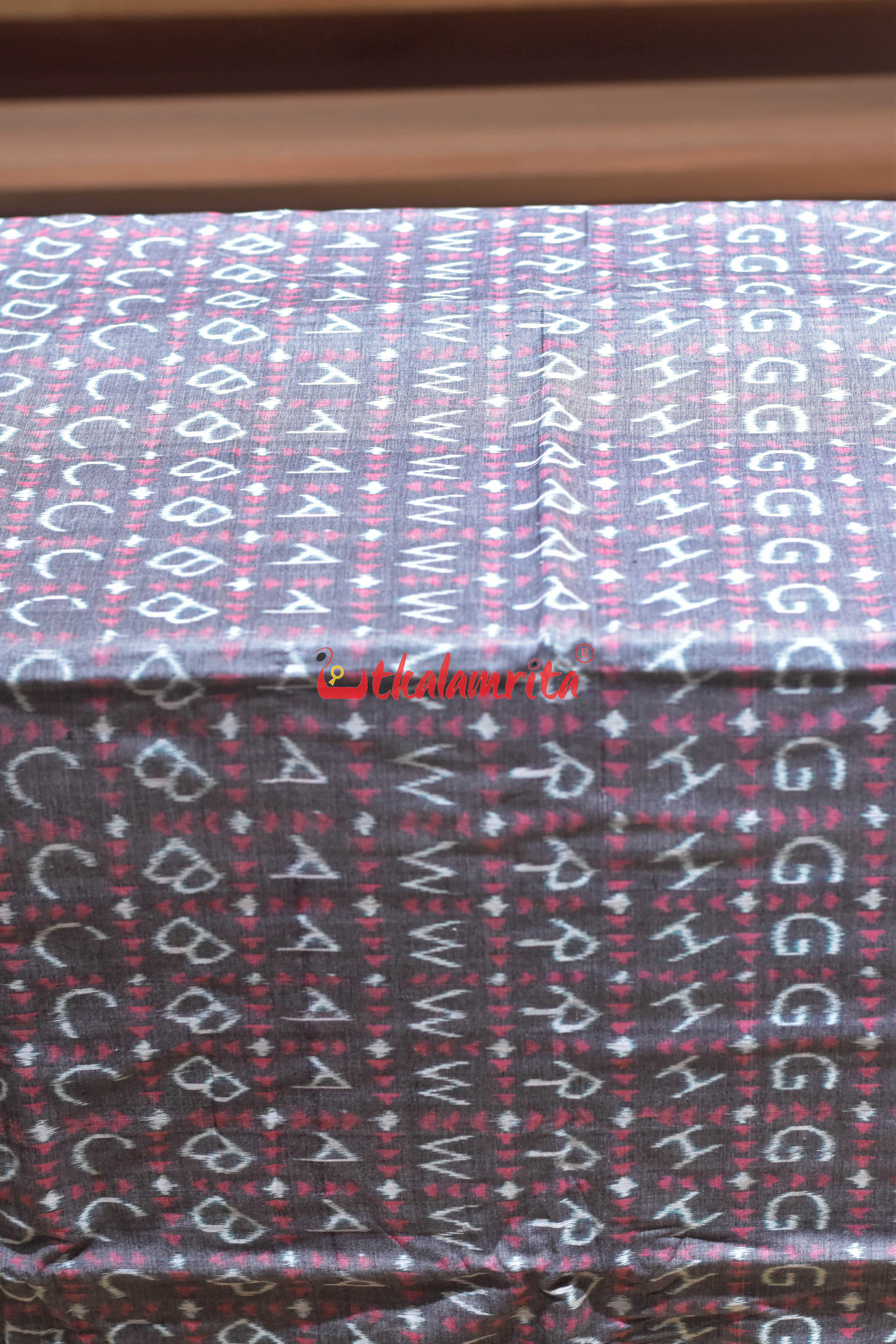 Grey English Letters Sambalpuri Cotton (Fabric)