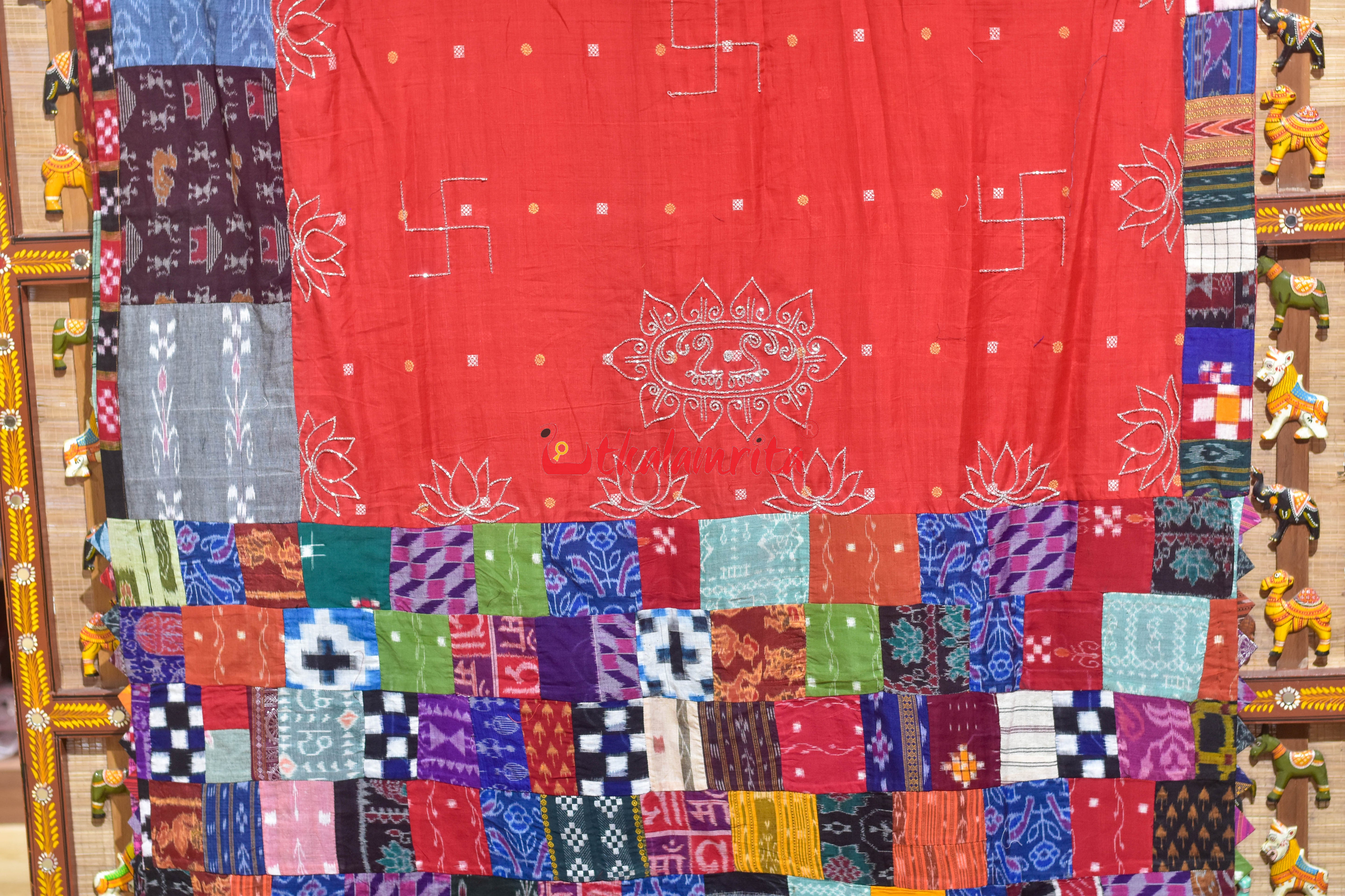 Red with Yellow Buti Designer Sambalpuri Cotton Saree