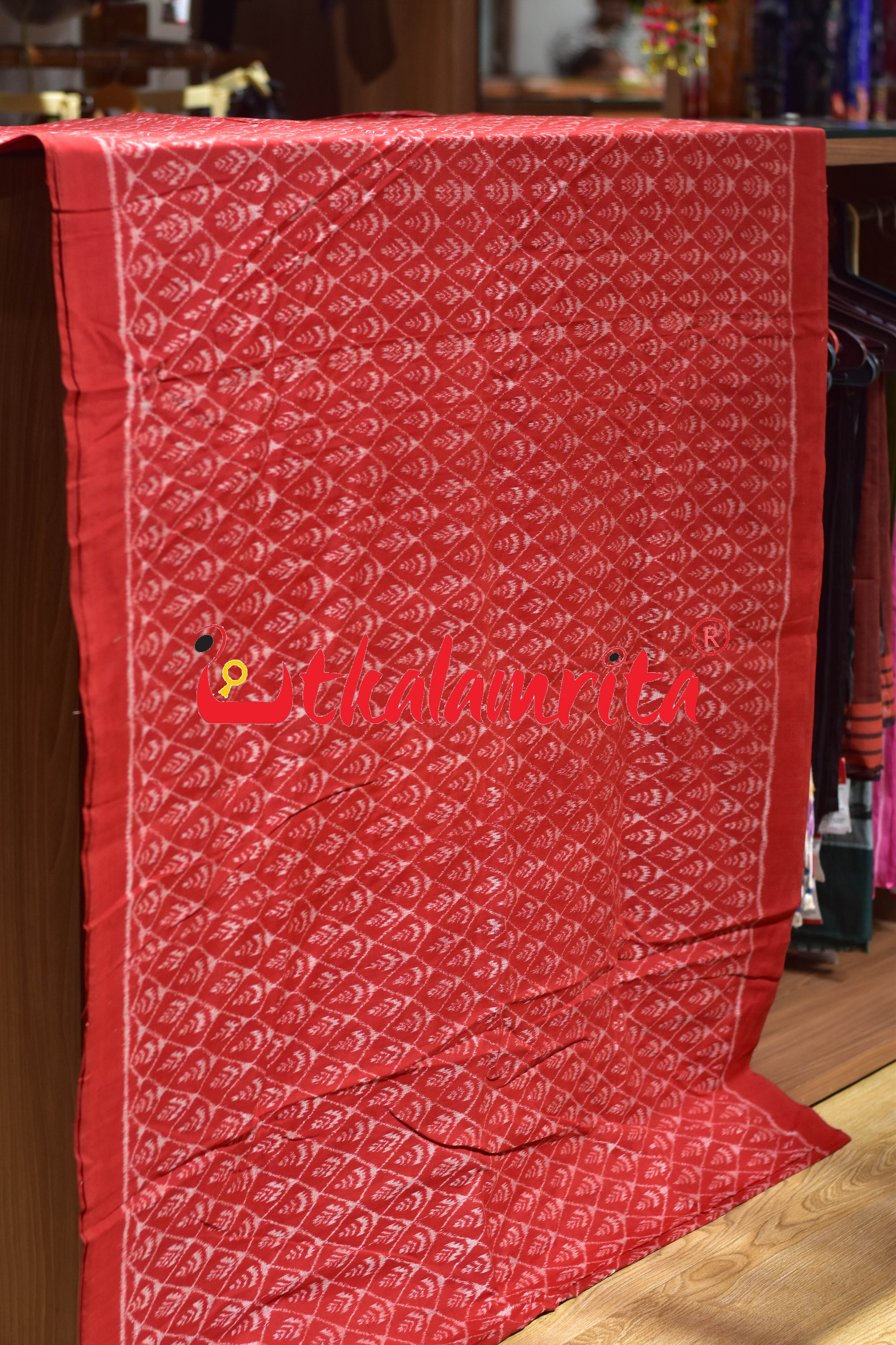 Red Silver Phula Bandha Sambalpuri Cotton (Fabric)