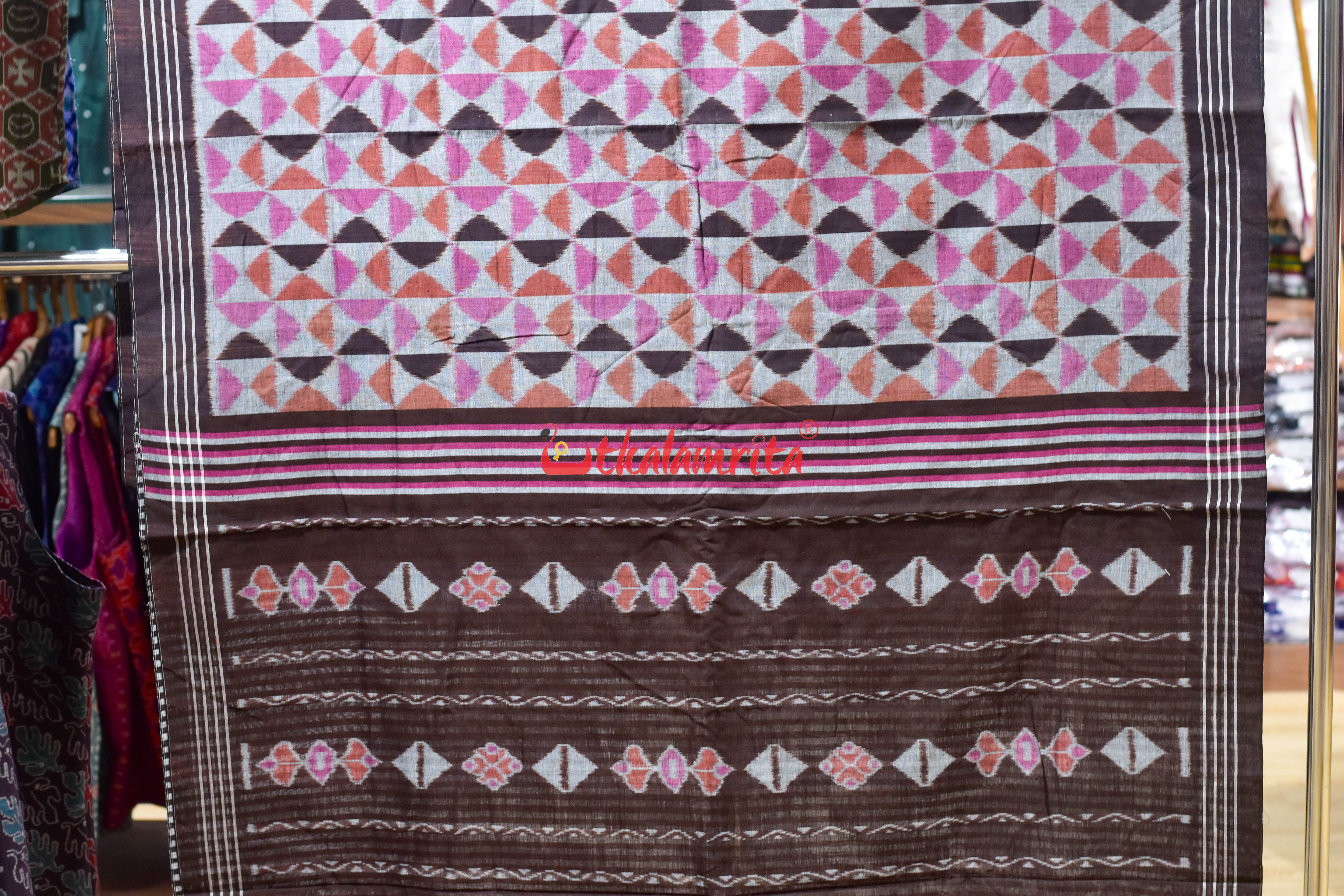 Pink Optical Illusion Khandua Cotton Saree
