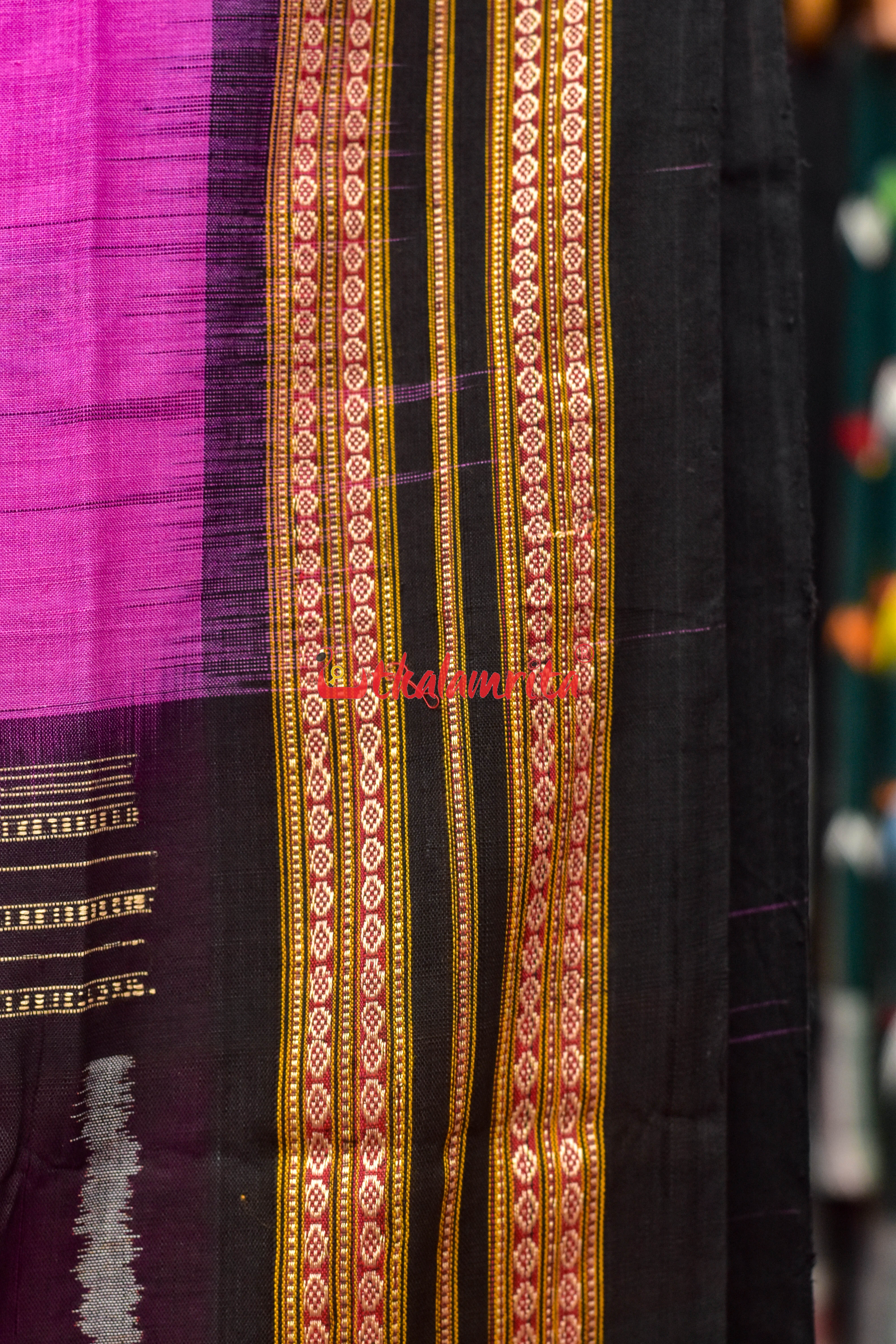 Lavender Black Anchal Bandha Padam Bomkai Cotton Saree