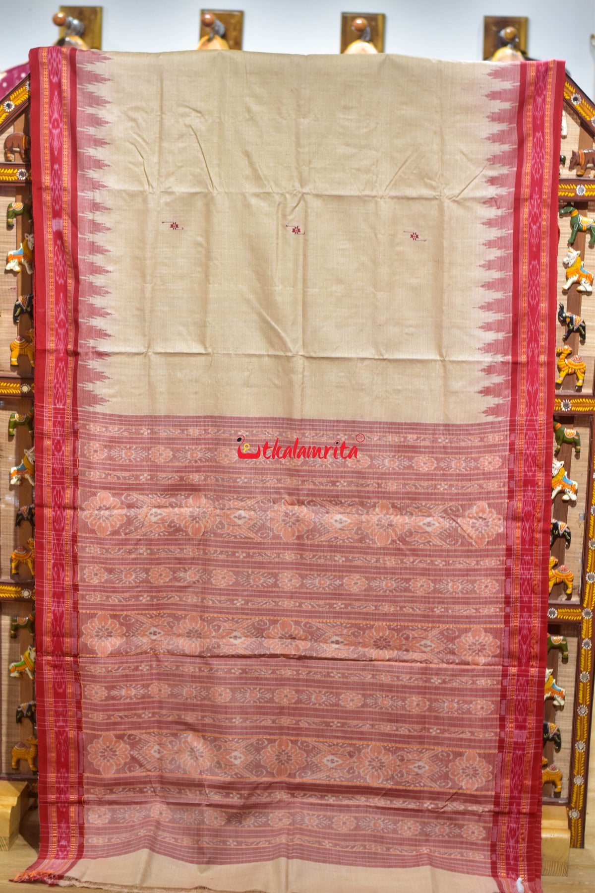 Natural Red Phoda Kumbha Tussar Silk Saree