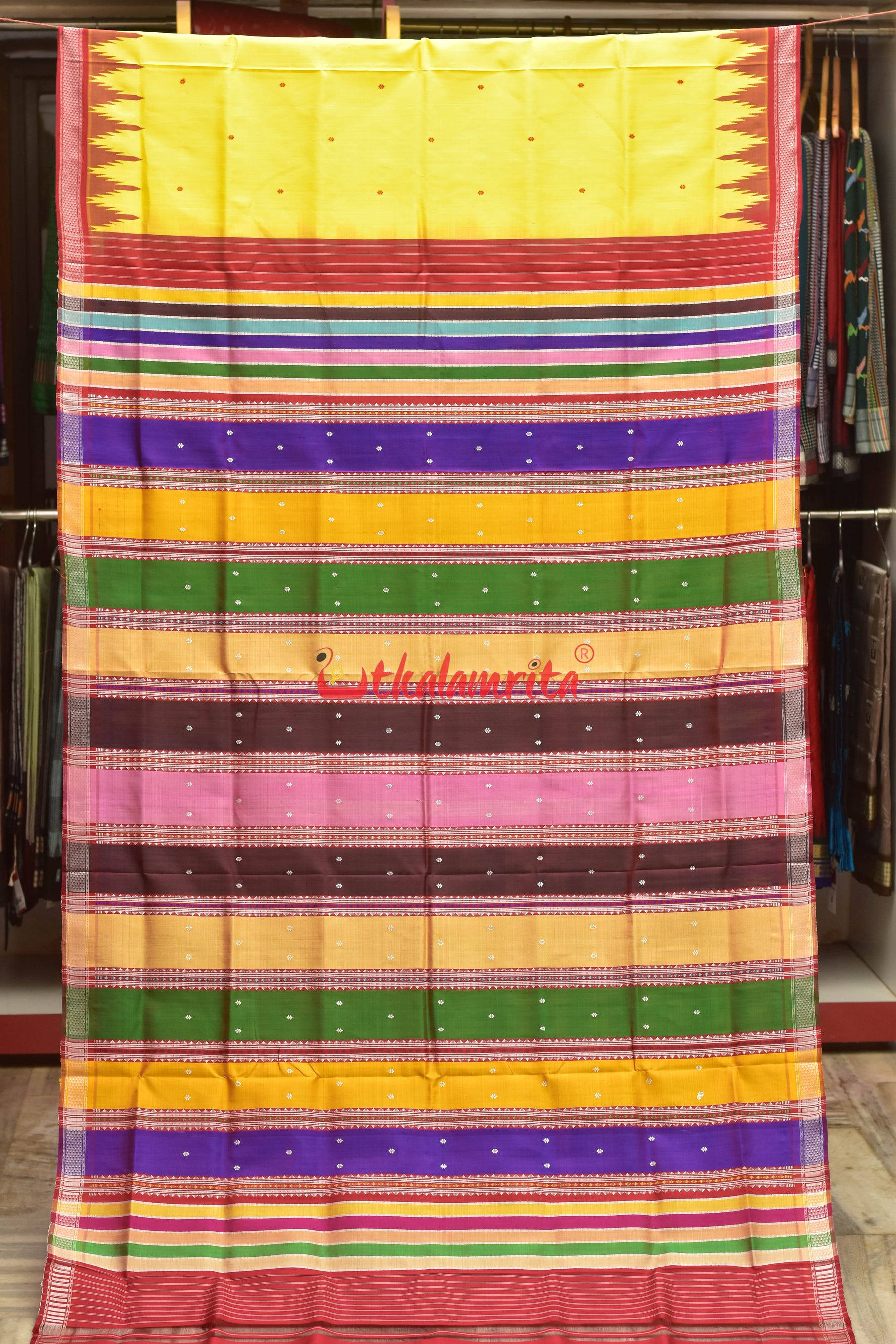Yellow Red Double Anchal Berhampuri Silk Saree