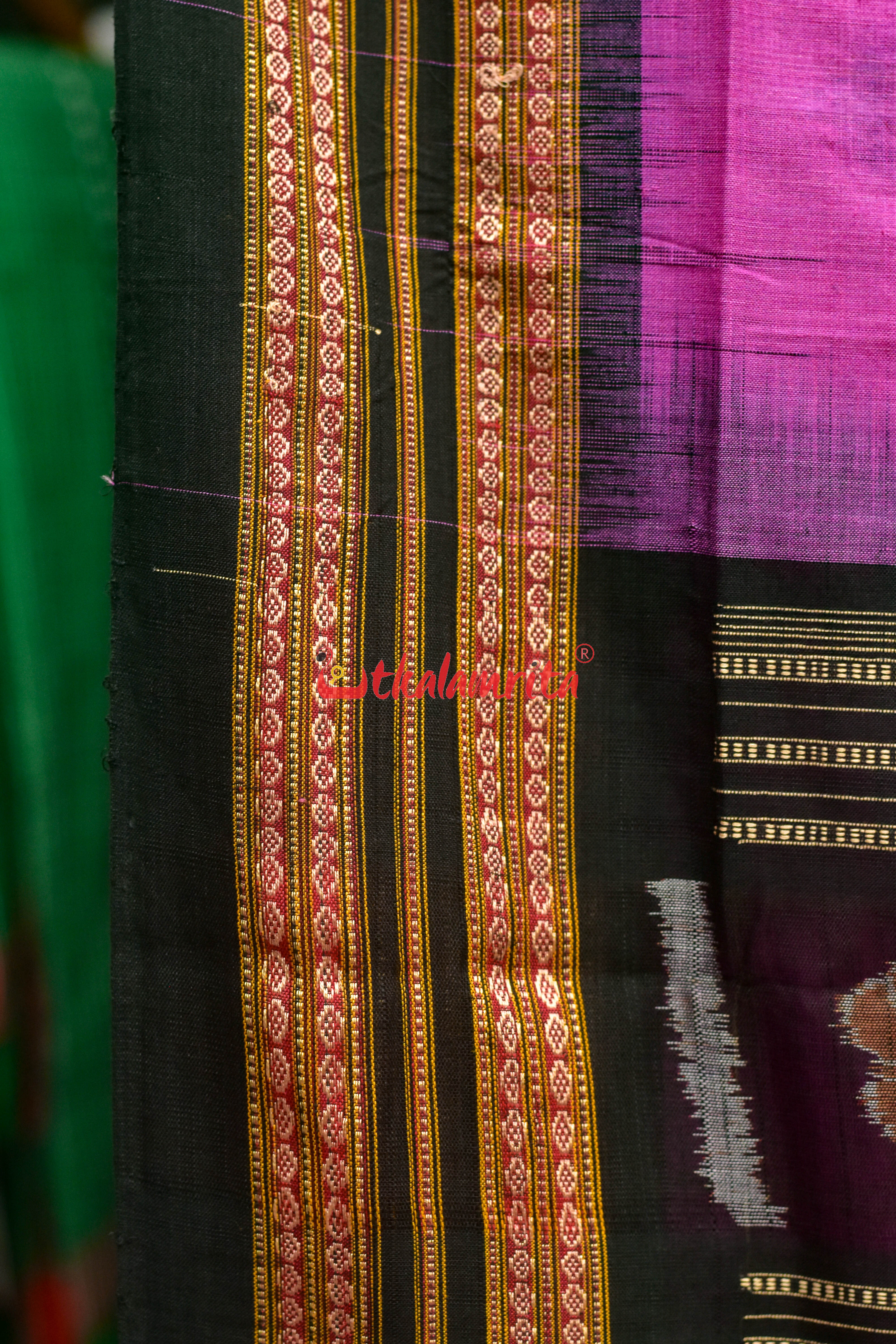 Lavender Black Anchal Bandha Padam Bomkai Cotton Saree