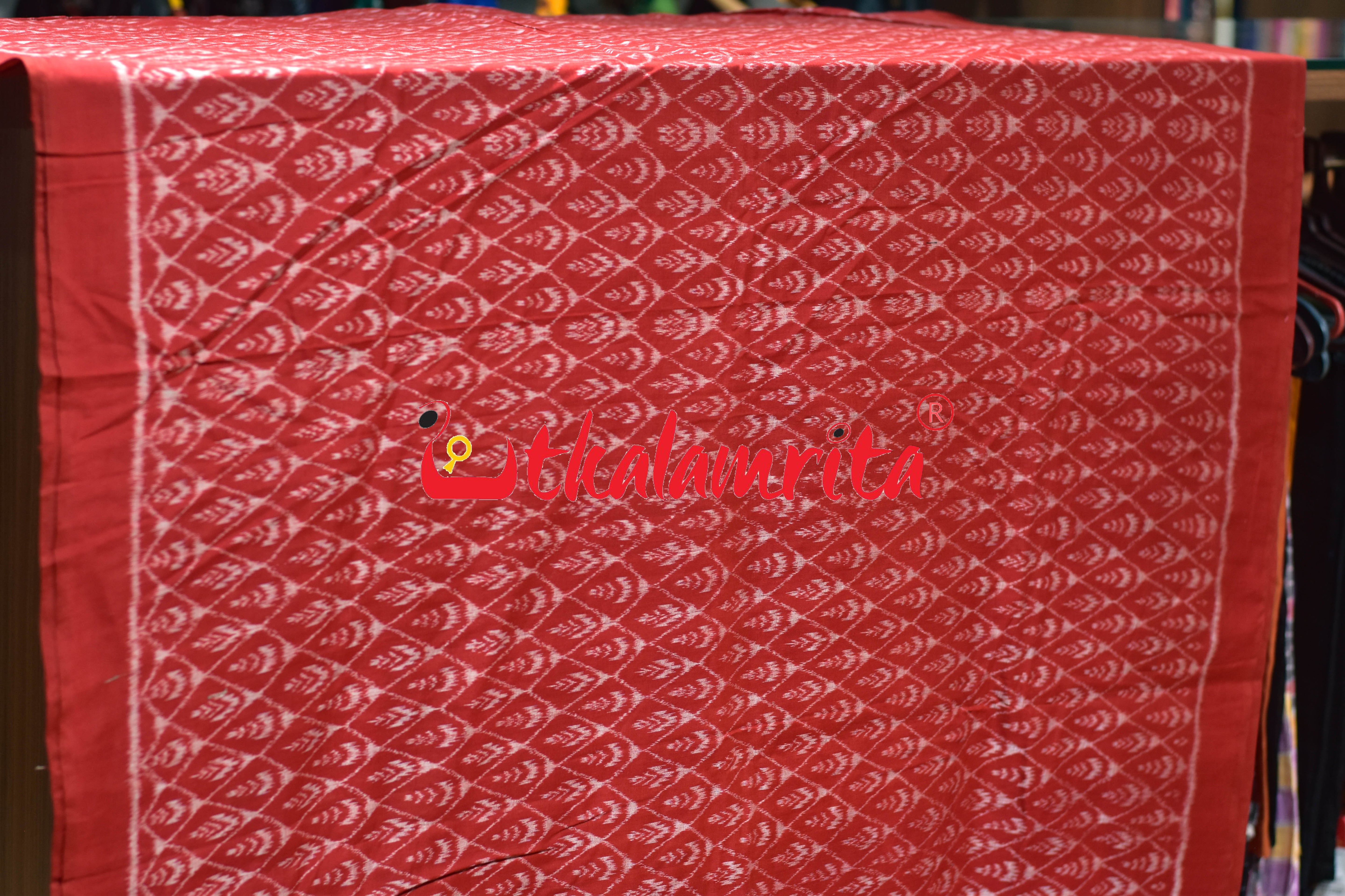 Red Silver Phula Bandha Sambalpuri Cotton (Fabric)