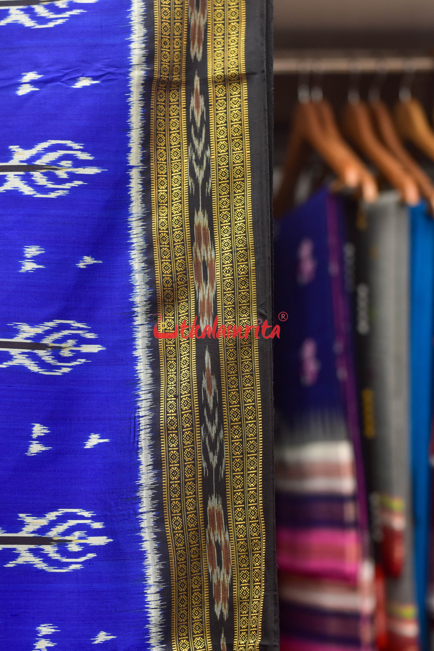 Blue 2D Dhadi Chita Khandua Silk Saree