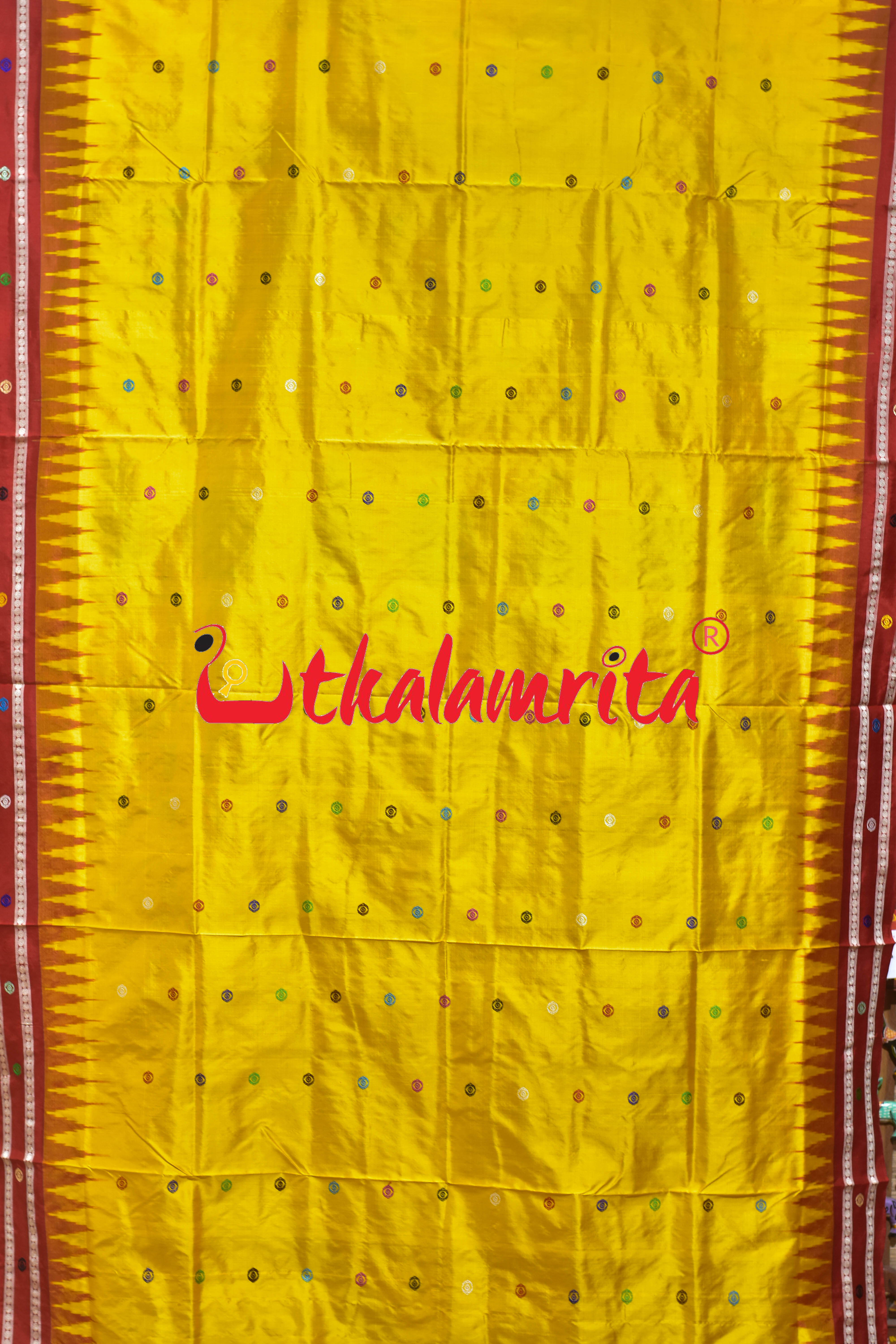 Yellow Red Nilachakra Bomkai Silk Saree