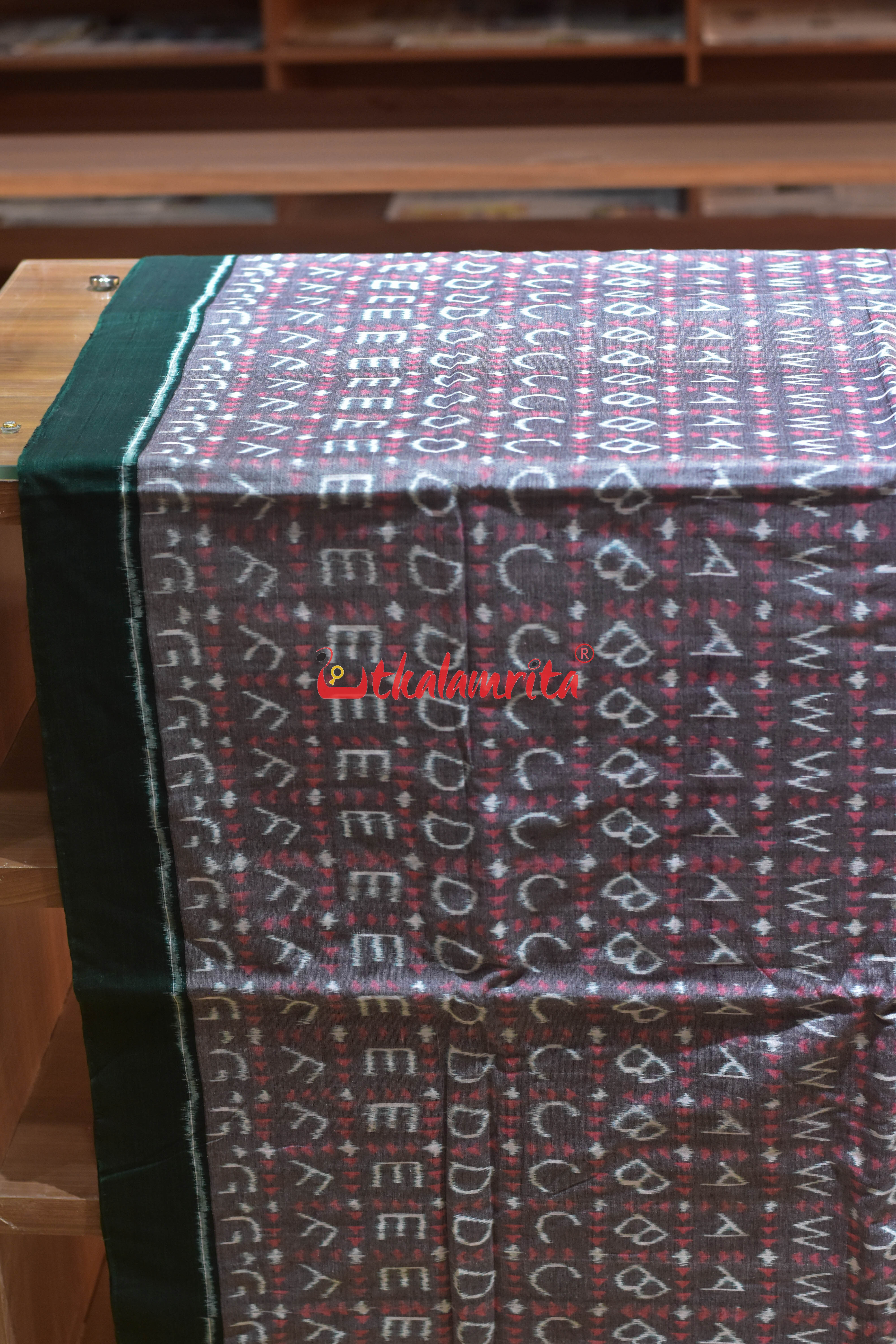 Grey English Letters Sambalpuri Cotton (Fabric)