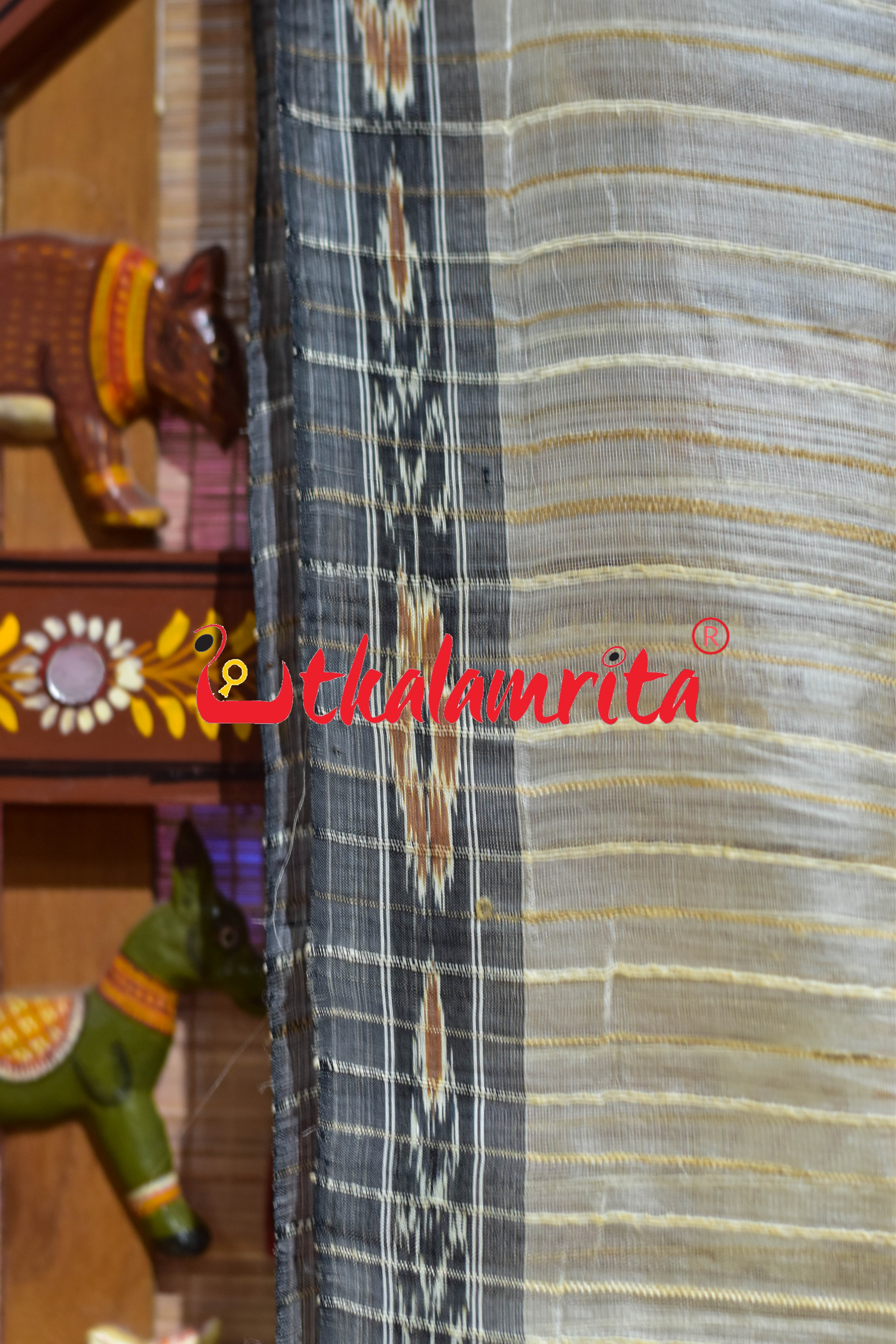 Off White Black Eri Mulberry Khandua Silk Saree