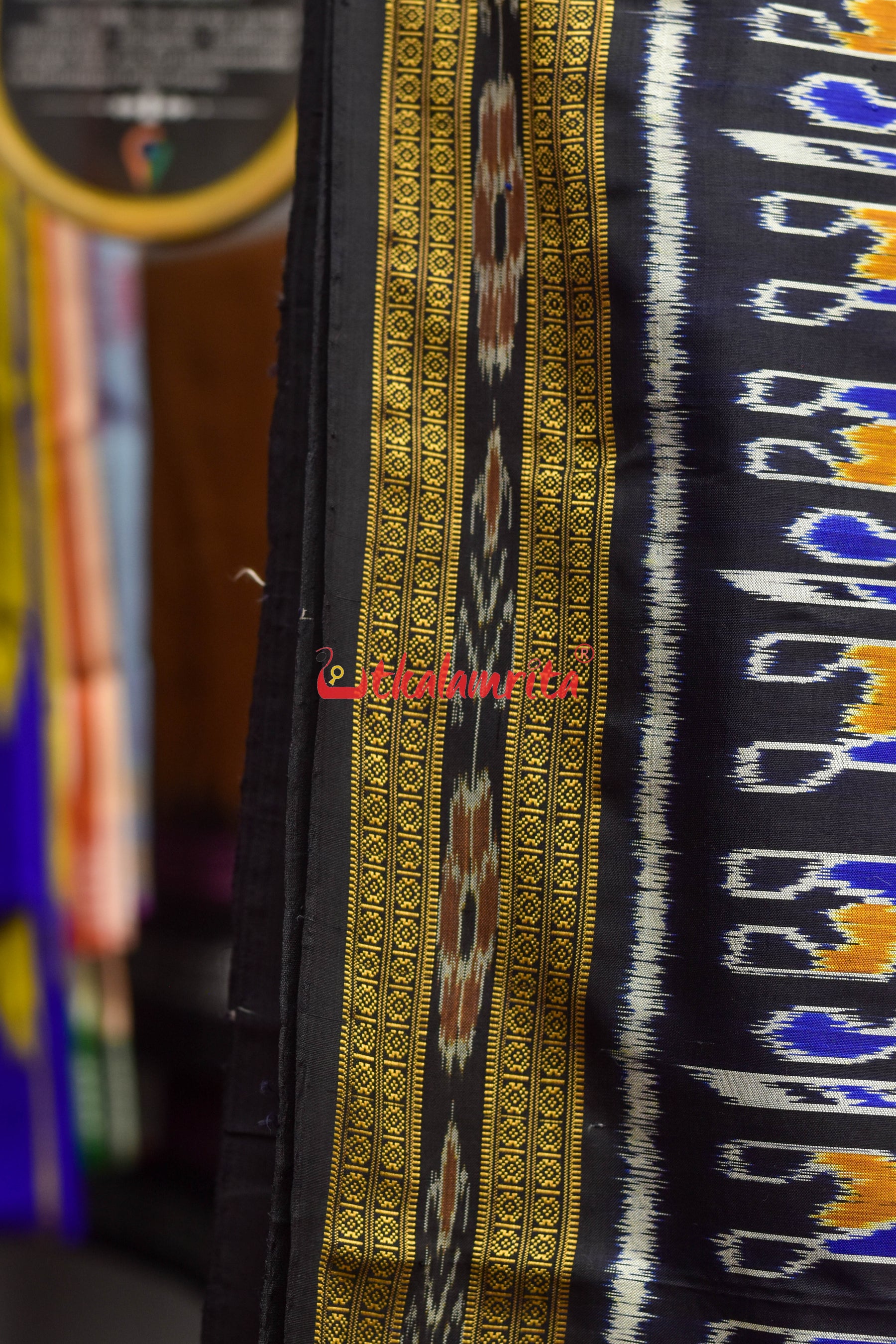 Blue 2D Dhadi Chita Khandua Silk Saree