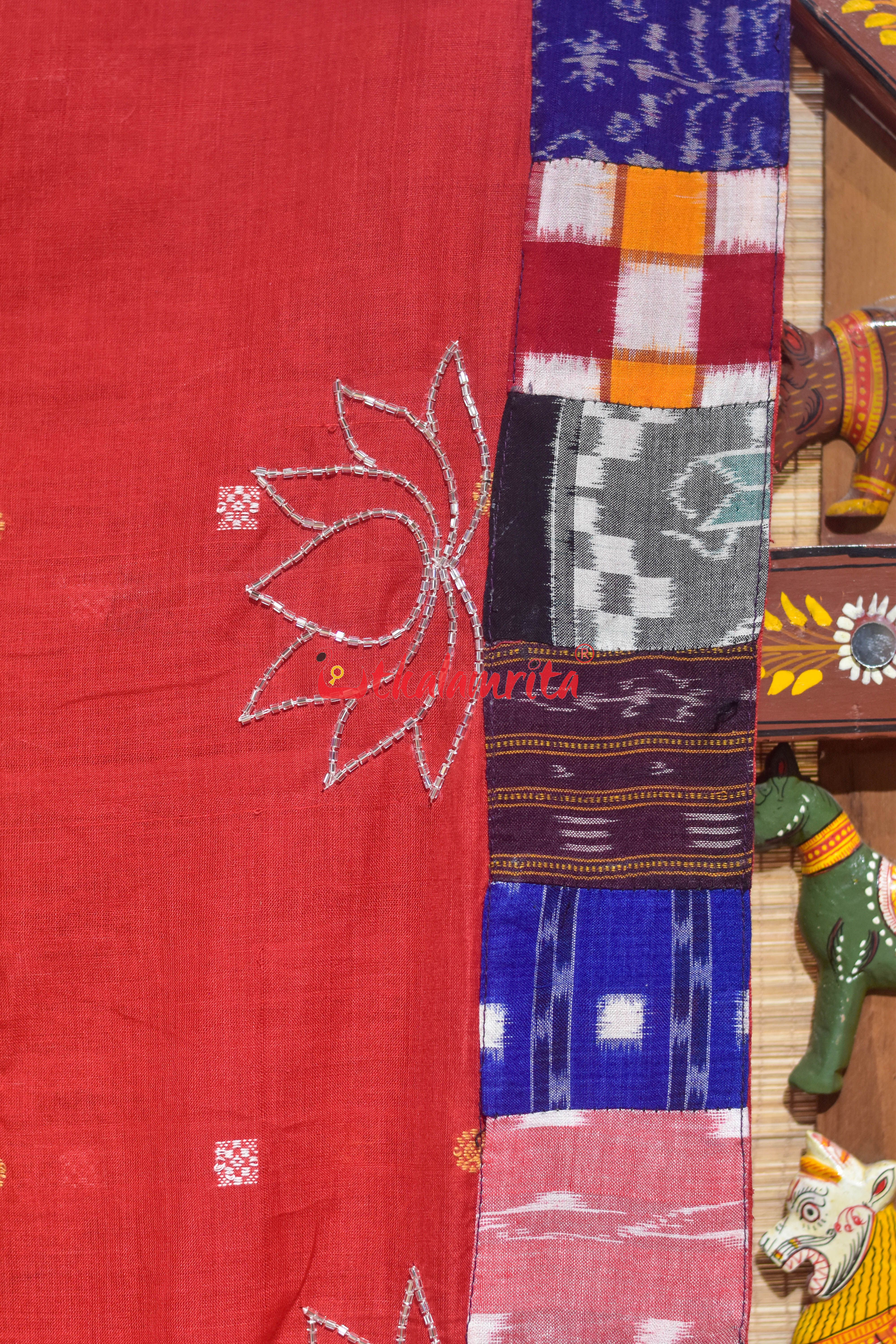 Red with Yellow Buti Designer Sambalpuri Cotton Saree