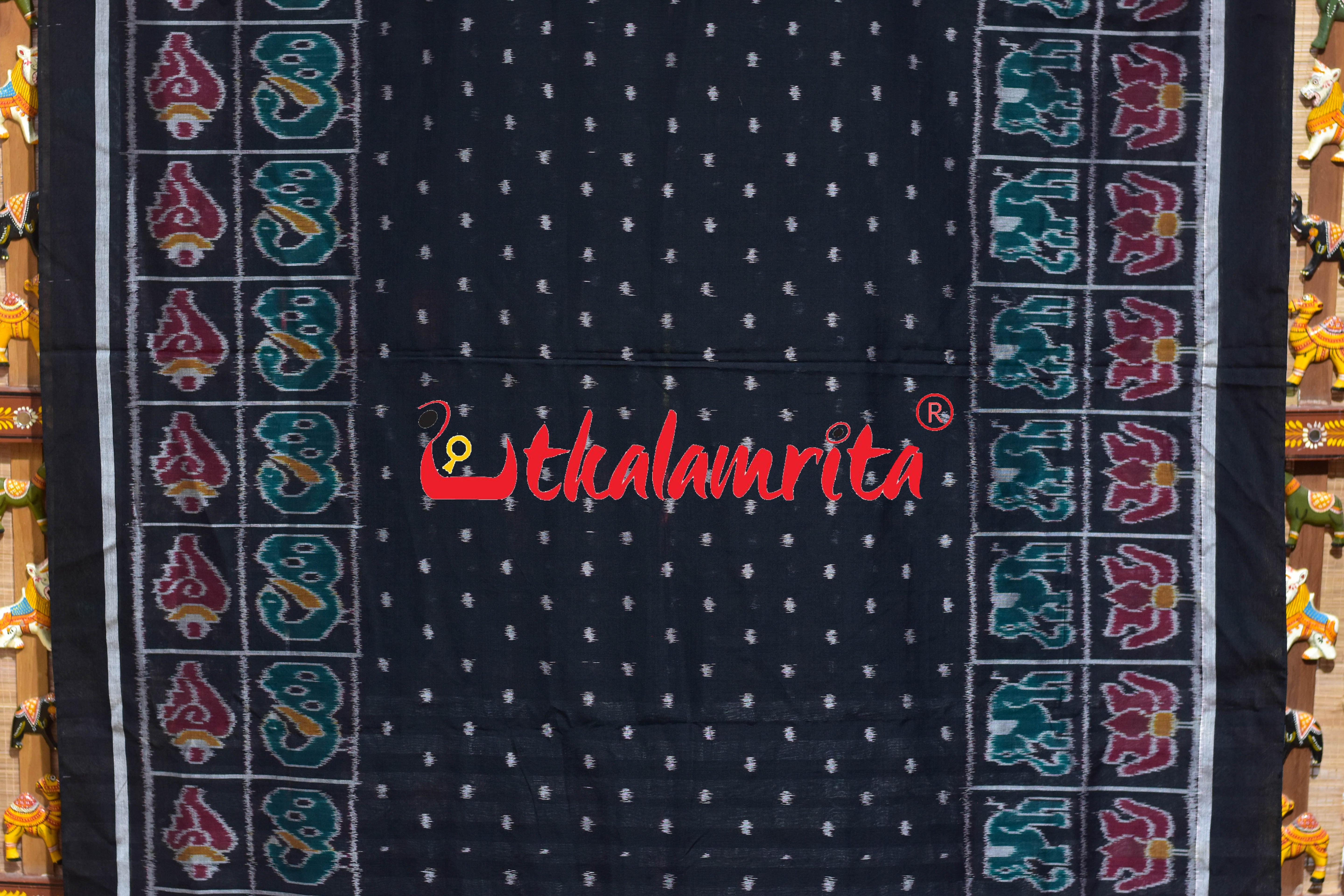 Black Dotted Body Nabarangi Style Borders Khandua Cotton Saree