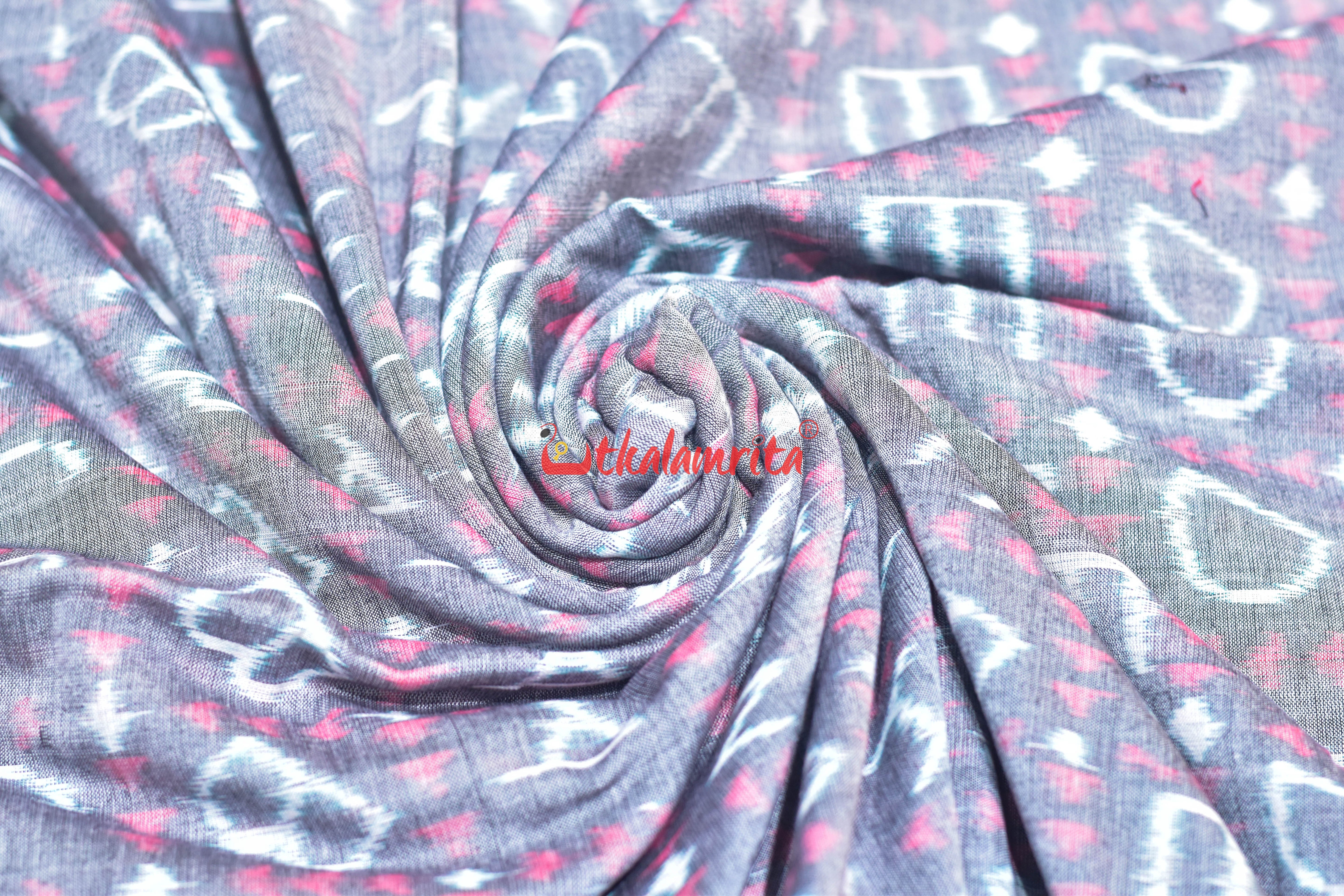 Grey English Letters Sambalpuri Cotton (Fabric)