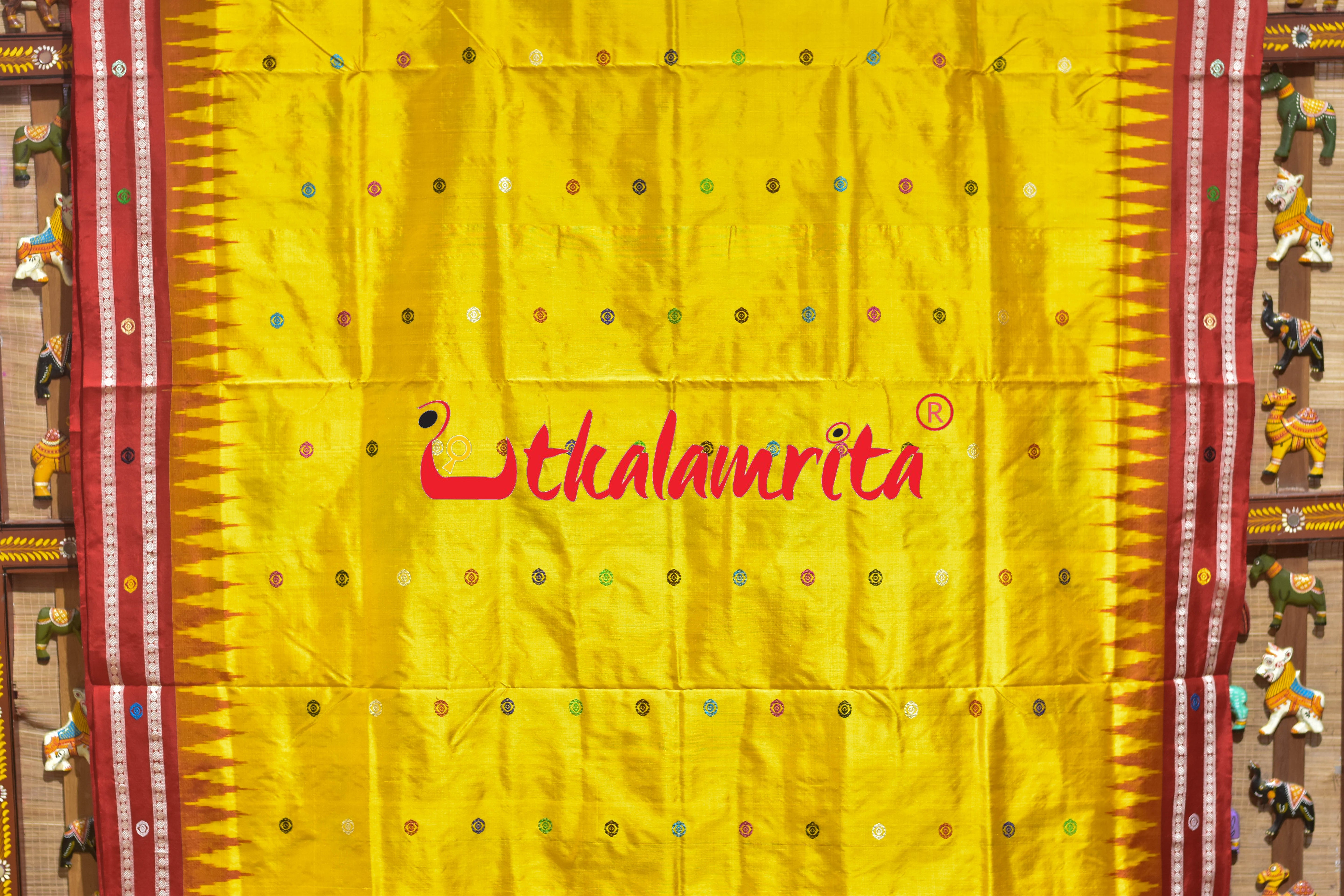 Yellow Red Nilachakra Bomkai Silk Saree