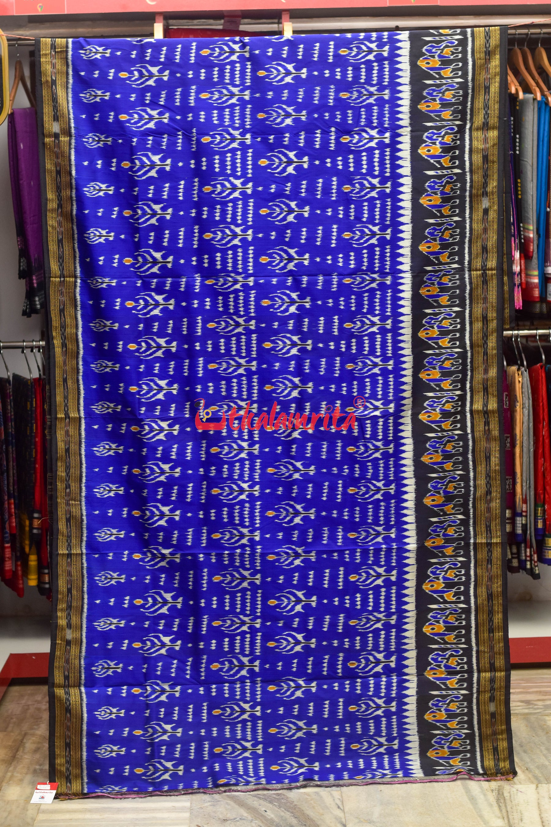 Blue 2D Dhadi Chita Khandua Silk Saree