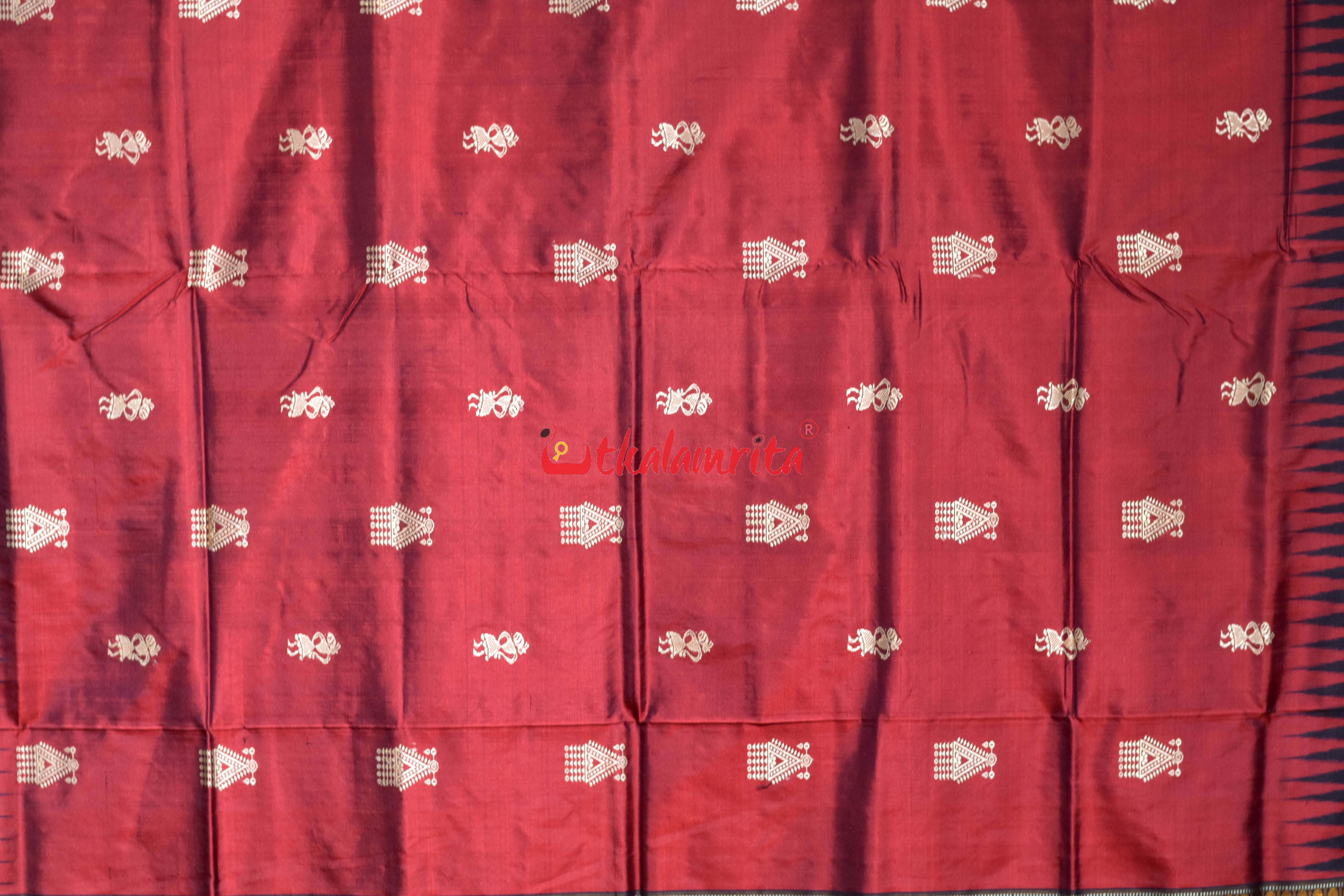 Red Black Body Mukuta Bomkai Silk Saree