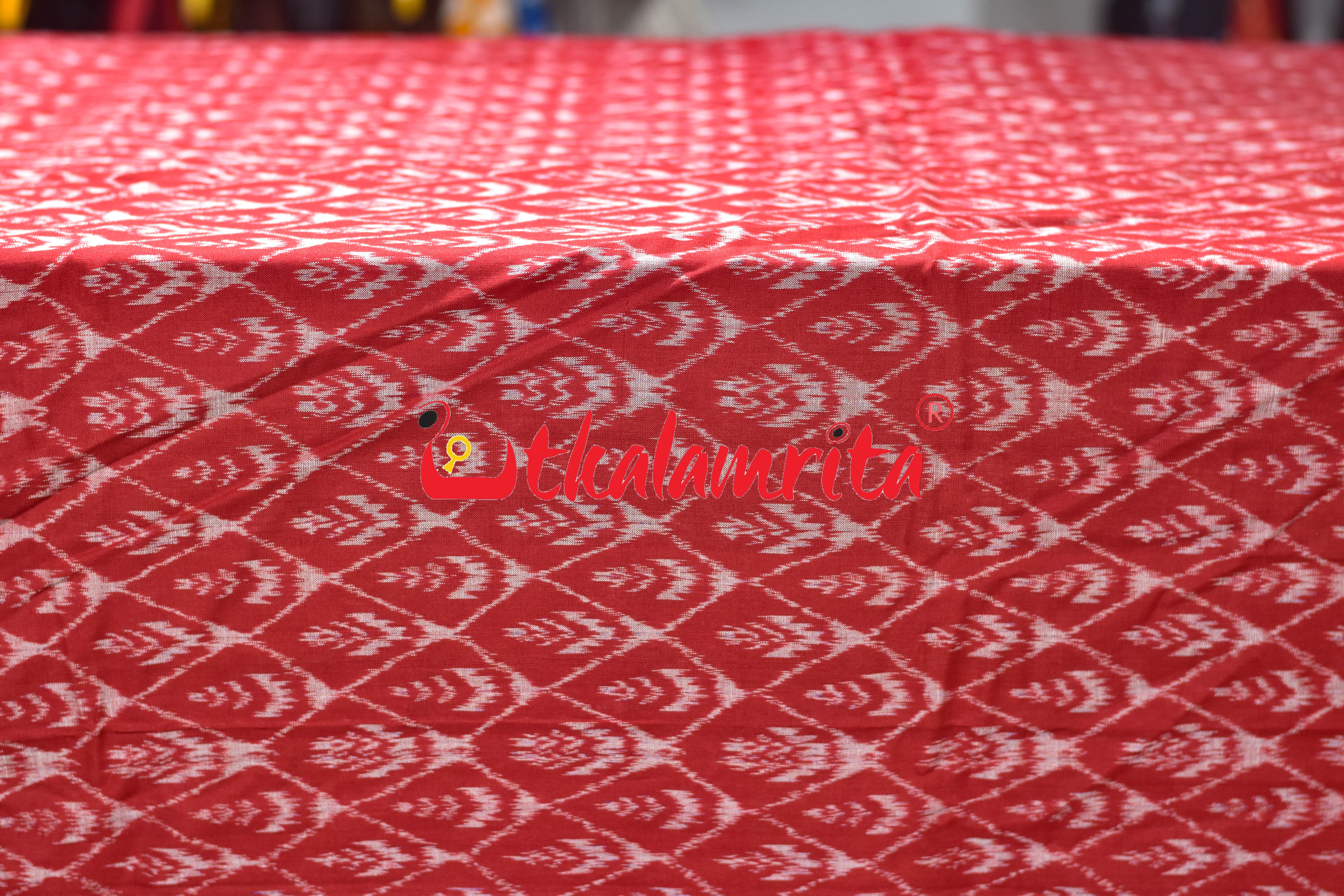 Red Silver Phula Bandha Sambalpuri Cotton (Fabric)