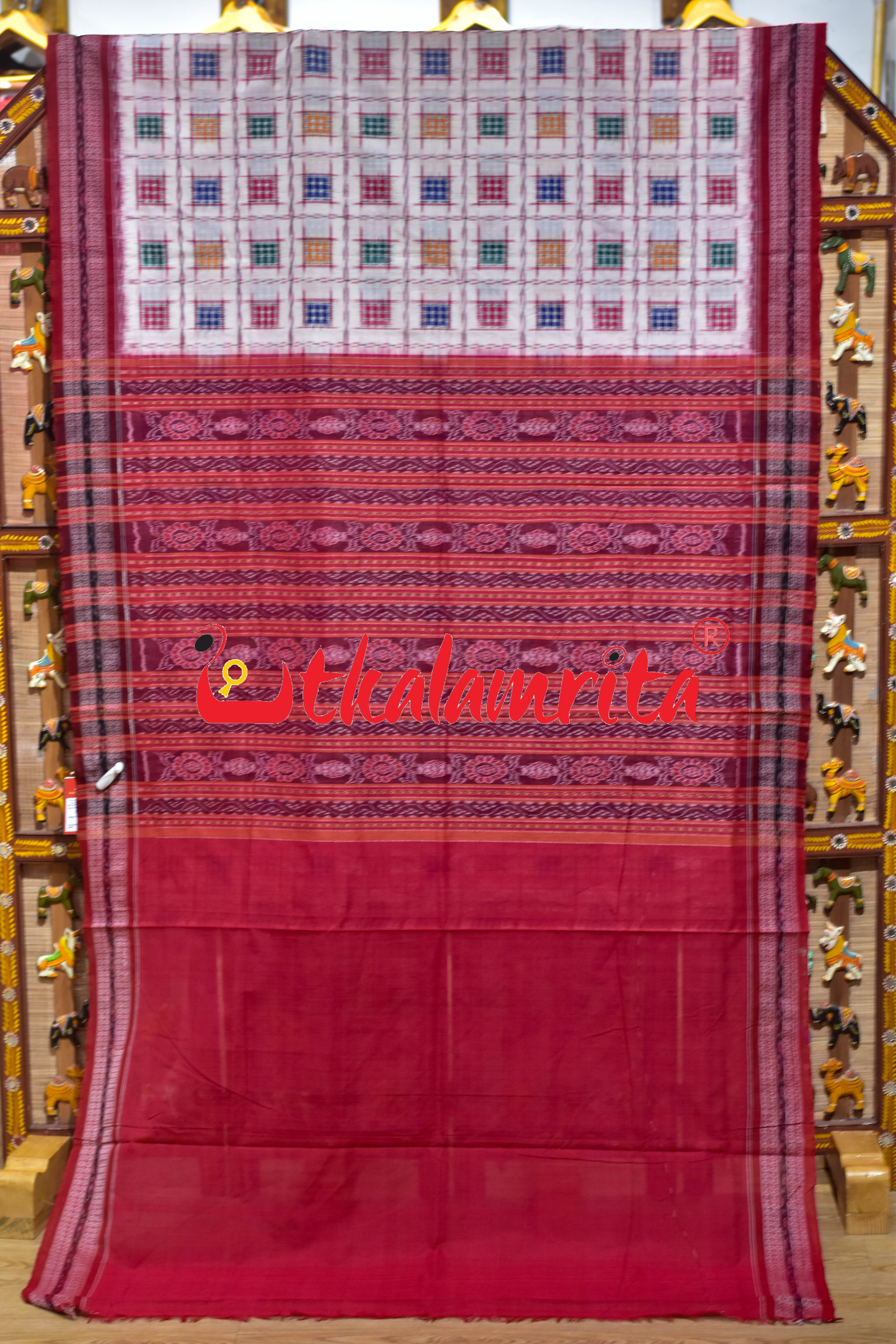 White Red Mini Aswini Sambalpuri Cotton Saree