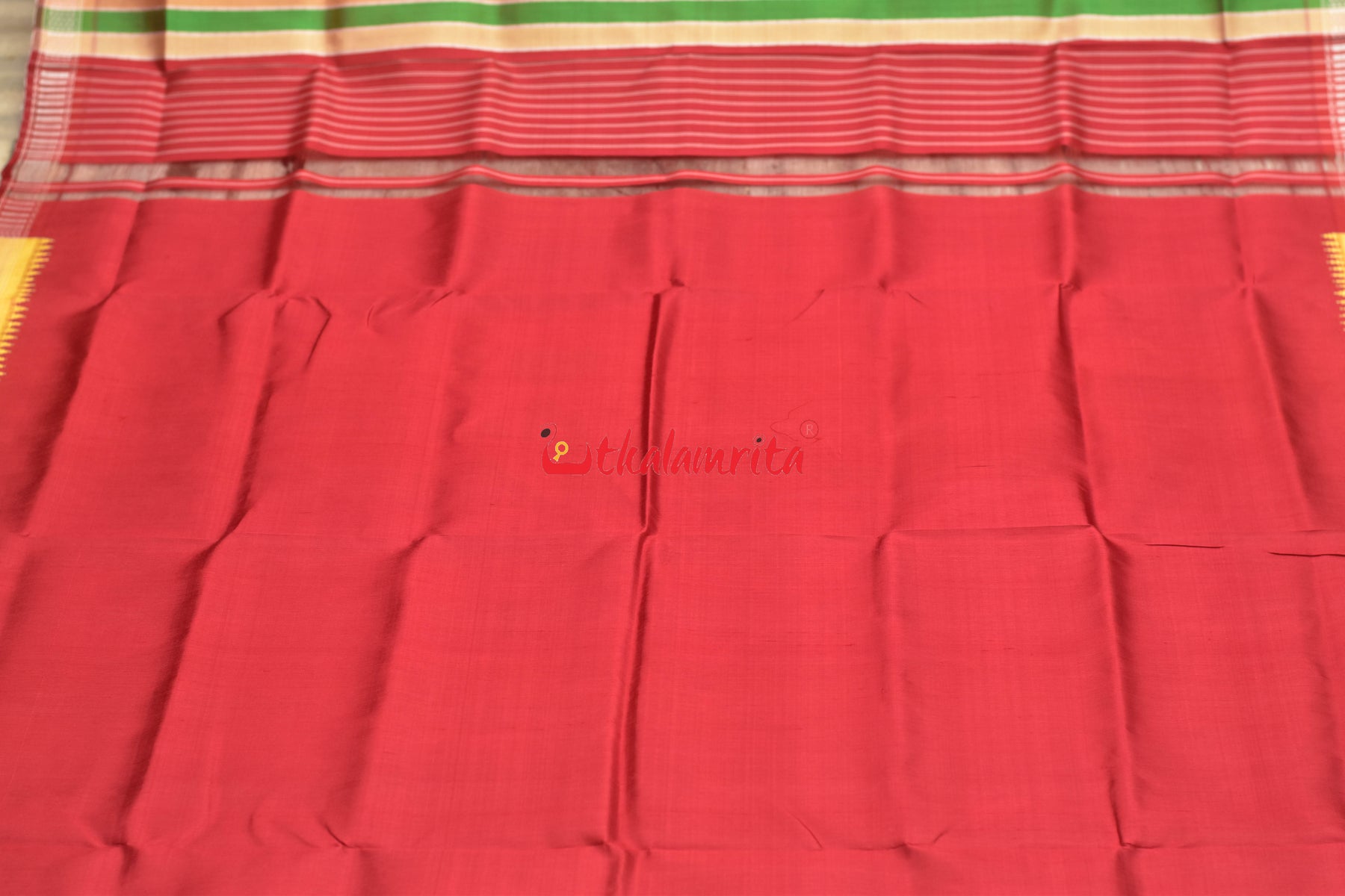 Yellow Red Double Anchal Berhampuri Silk Saree