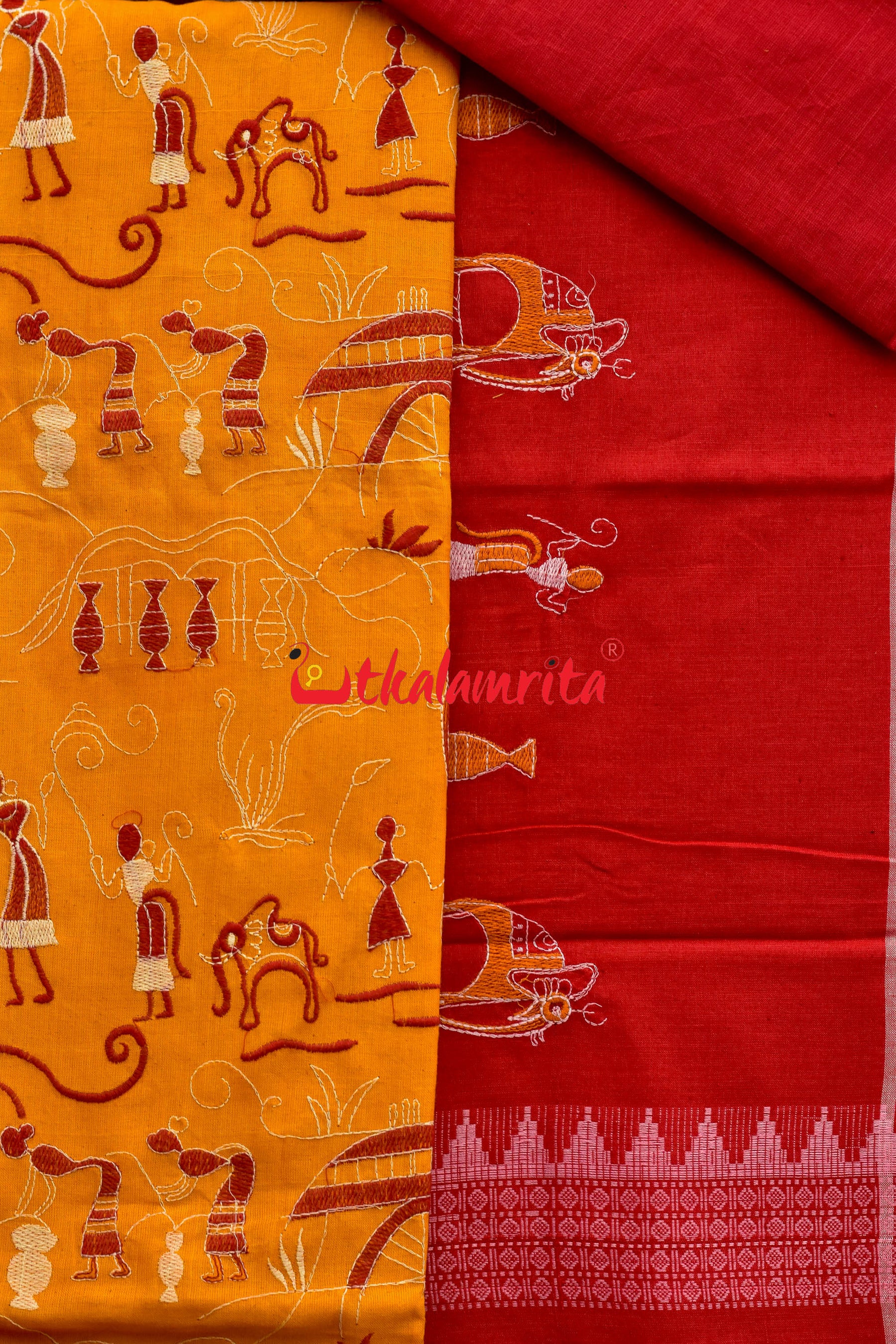 Yellow Red Tribal Village Dress Set