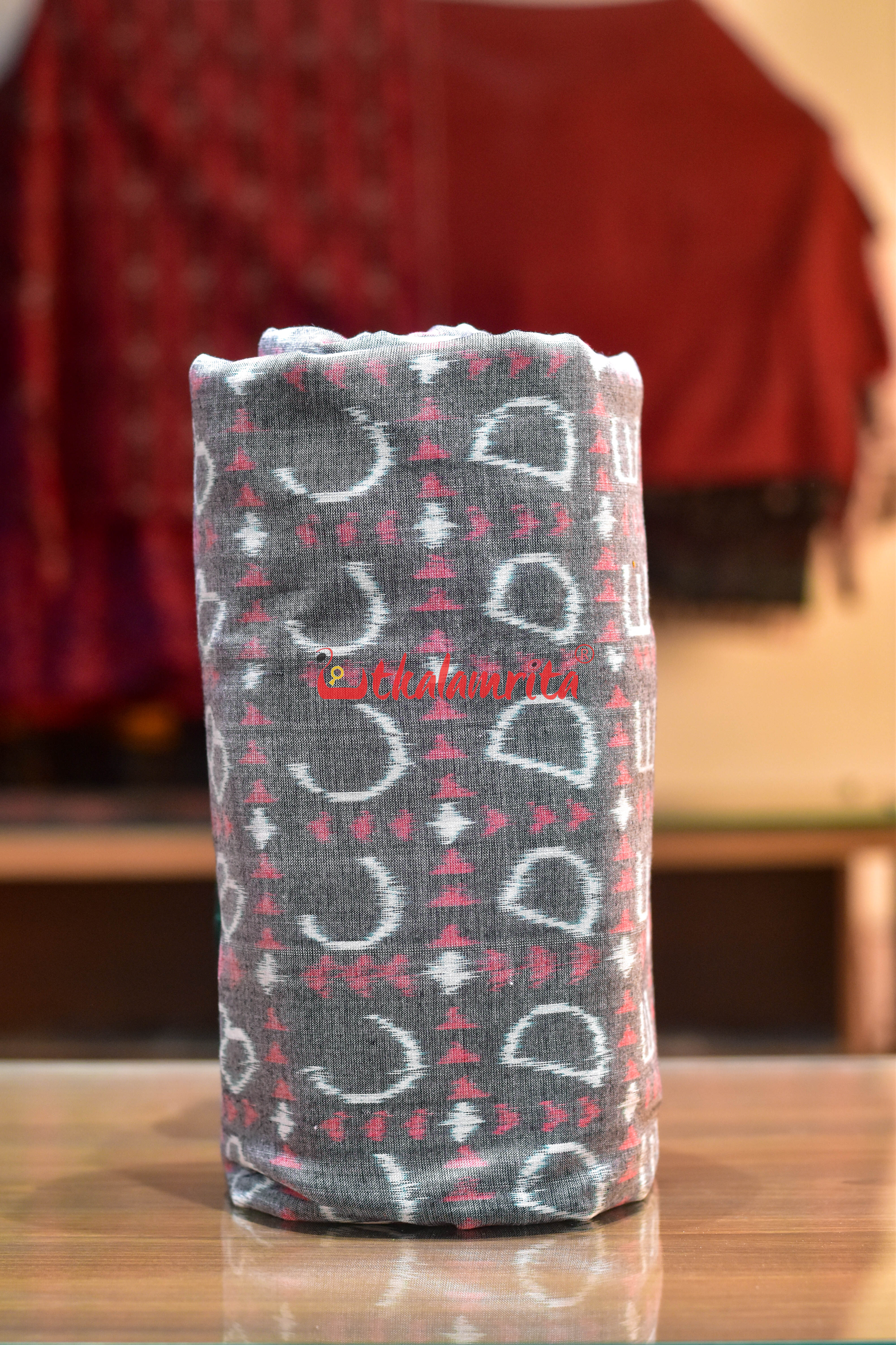 Grey English Letters Sambalpuri Cotton (Fabric)