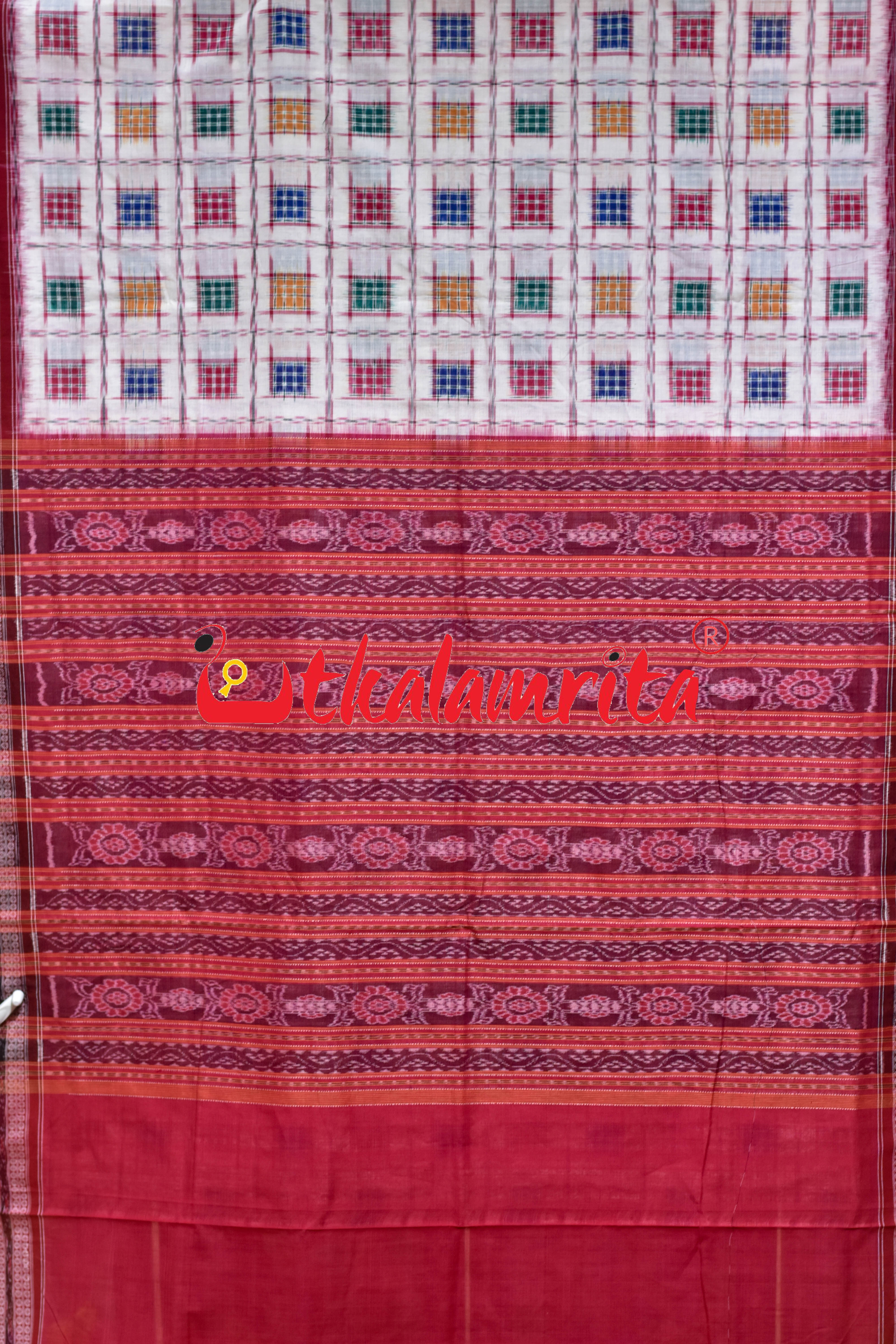White Red Mini Aswini Sambalpuri Cotton Saree