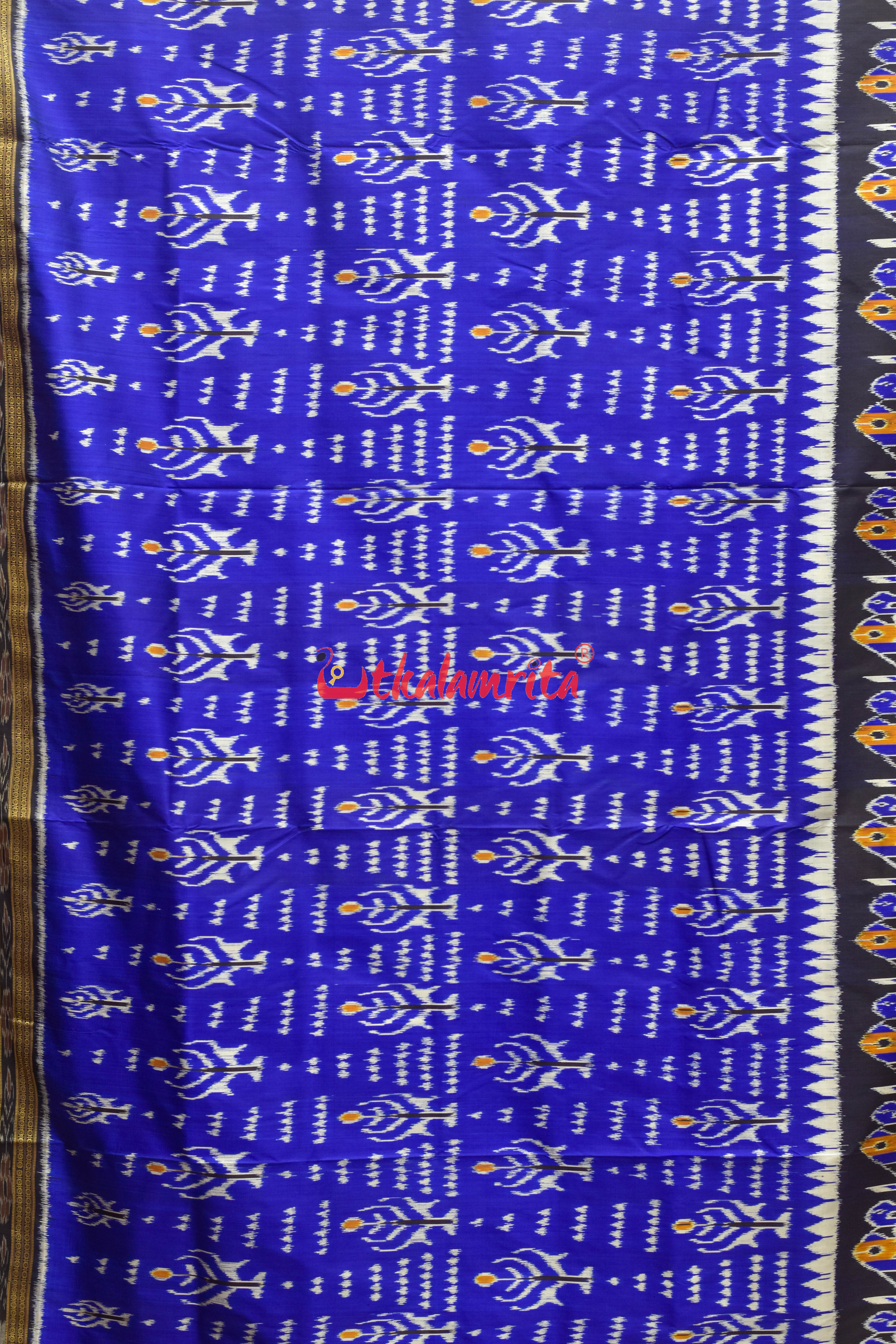 Blue 2D Dhadi Chita Khandua Silk Saree