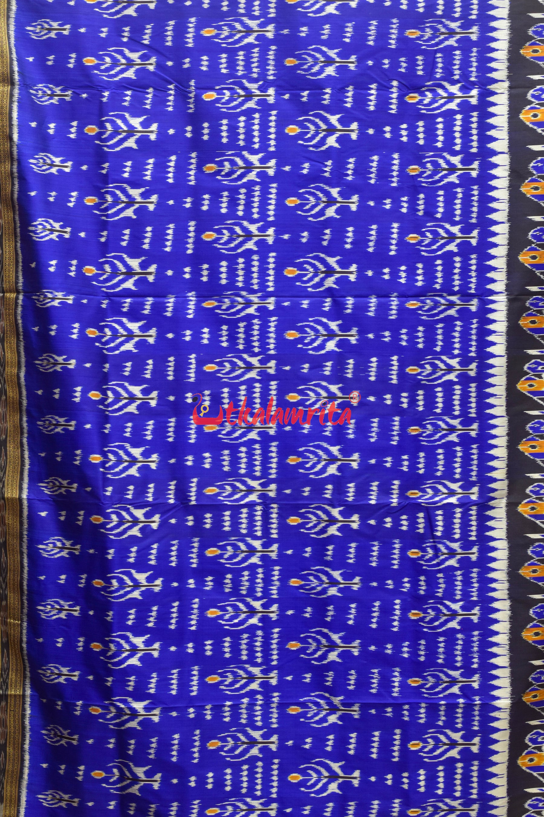 Blue 2D Dhadi Chita Khandua Silk Saree