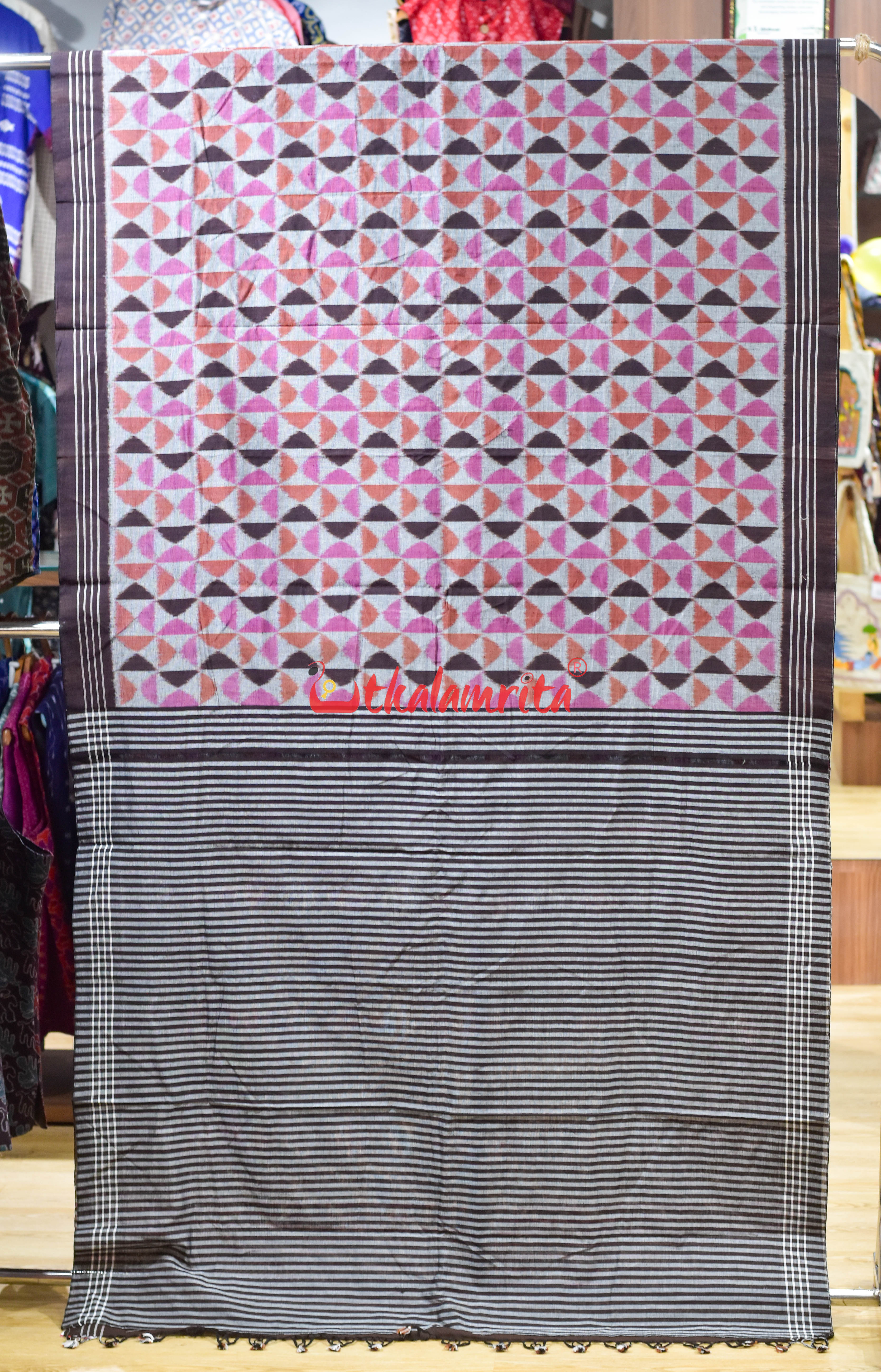 Pink Optical Illusion Khandua Cotton Saree
