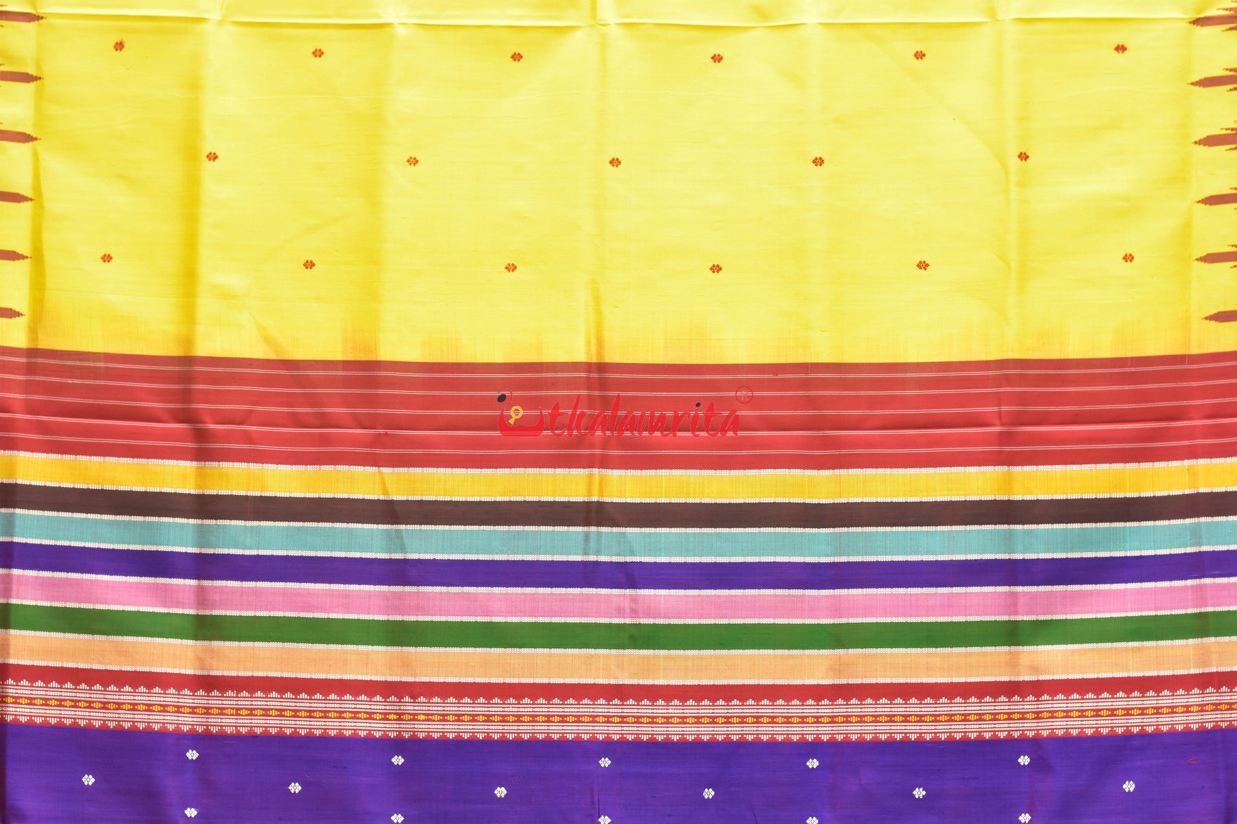 Yellow Red Double Anchal Berhampuri Silk Saree