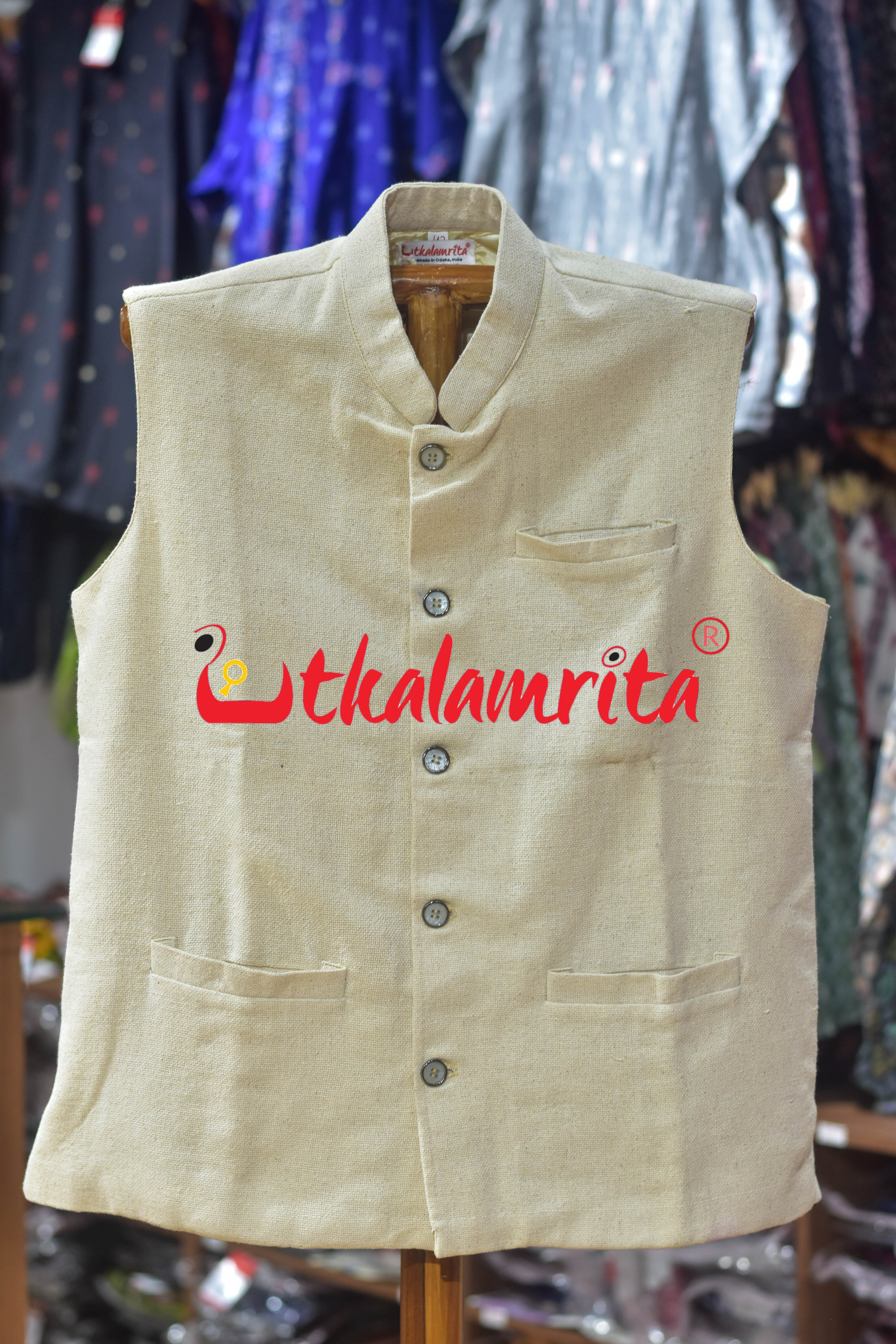 Plain Off White Cotton (Men's Jacket)