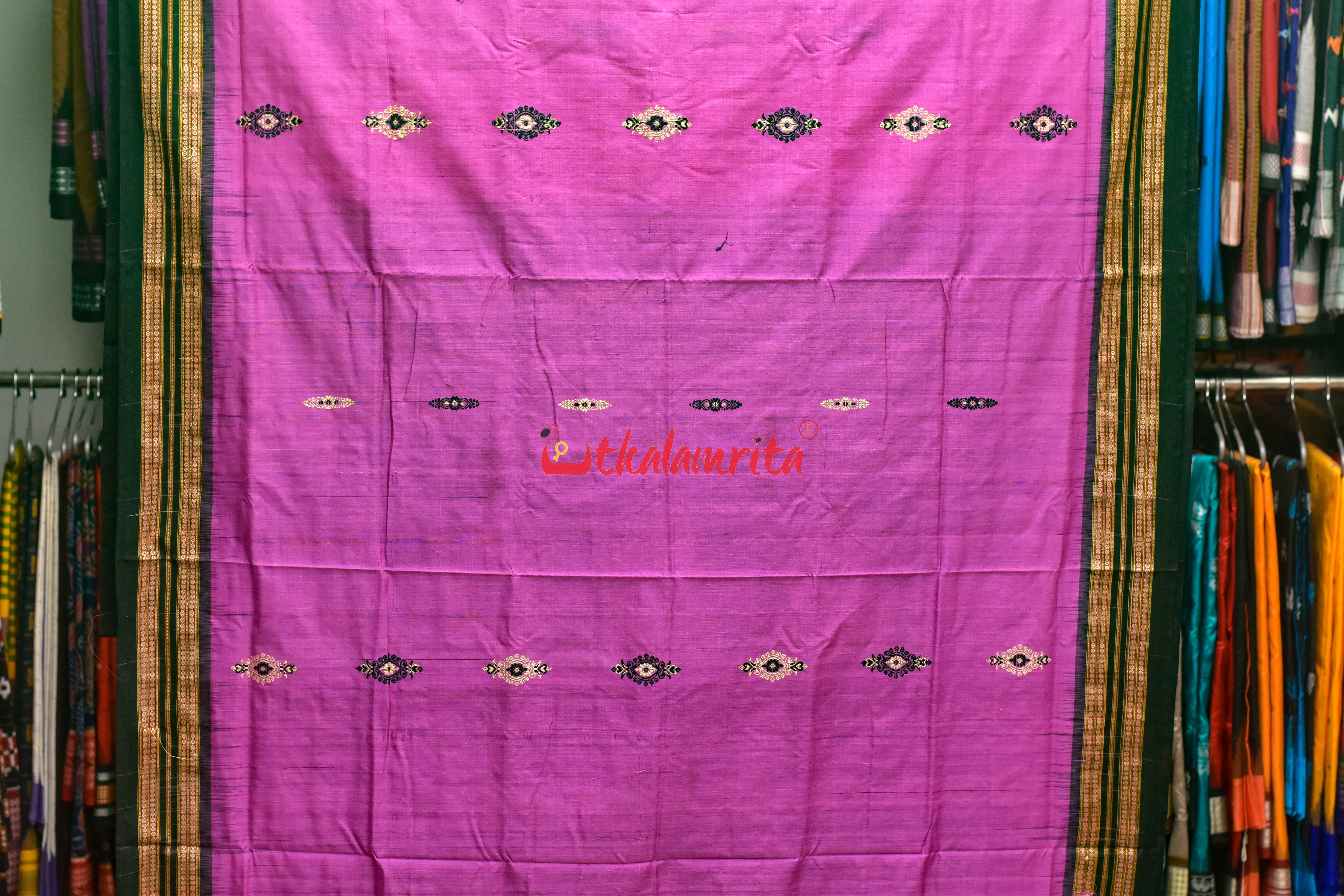 Lavender Black Anchal Bandha Padam Bomkai Cotton Saree