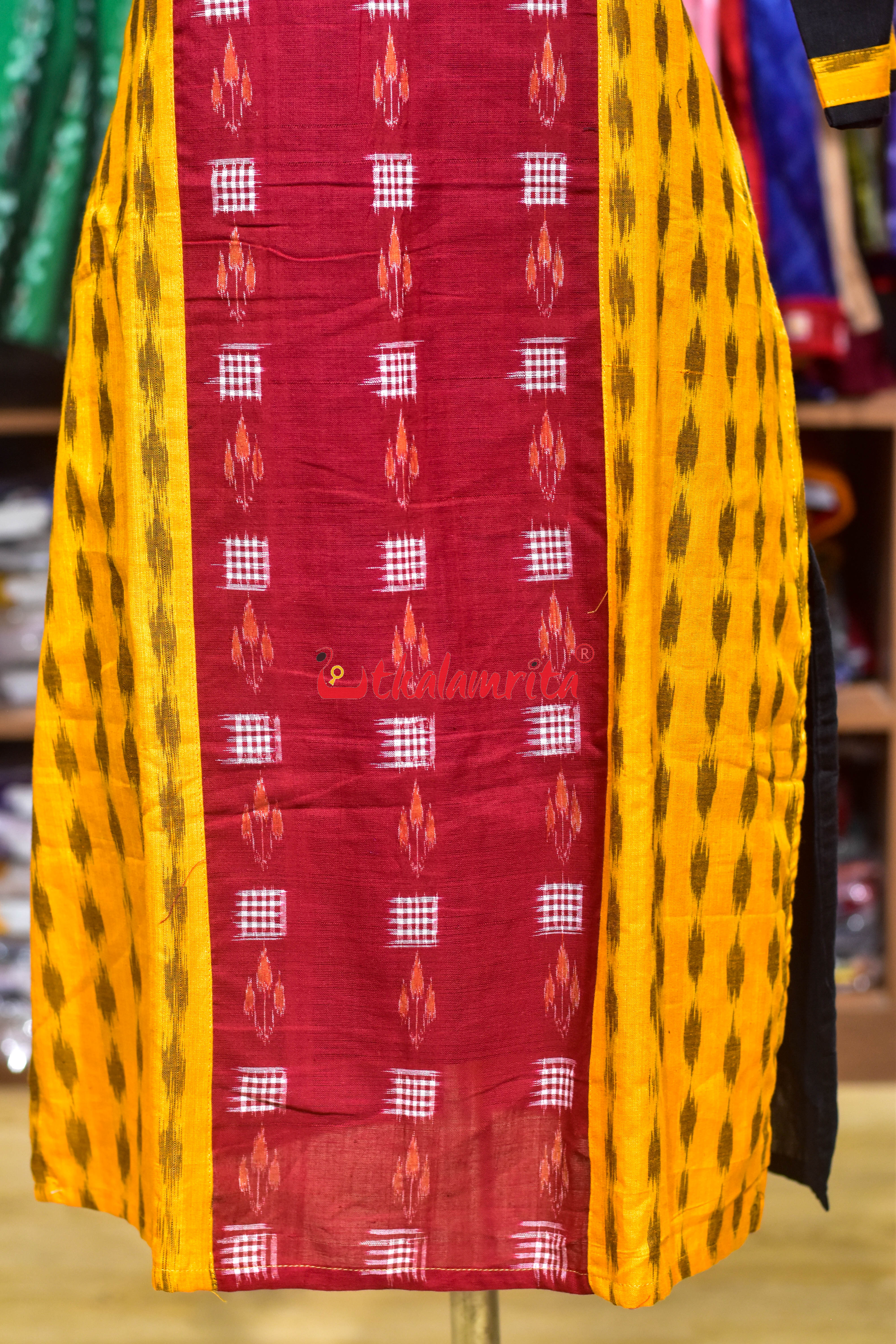 Maroon Mustard Ikat Elegance (Ladies Kurti)