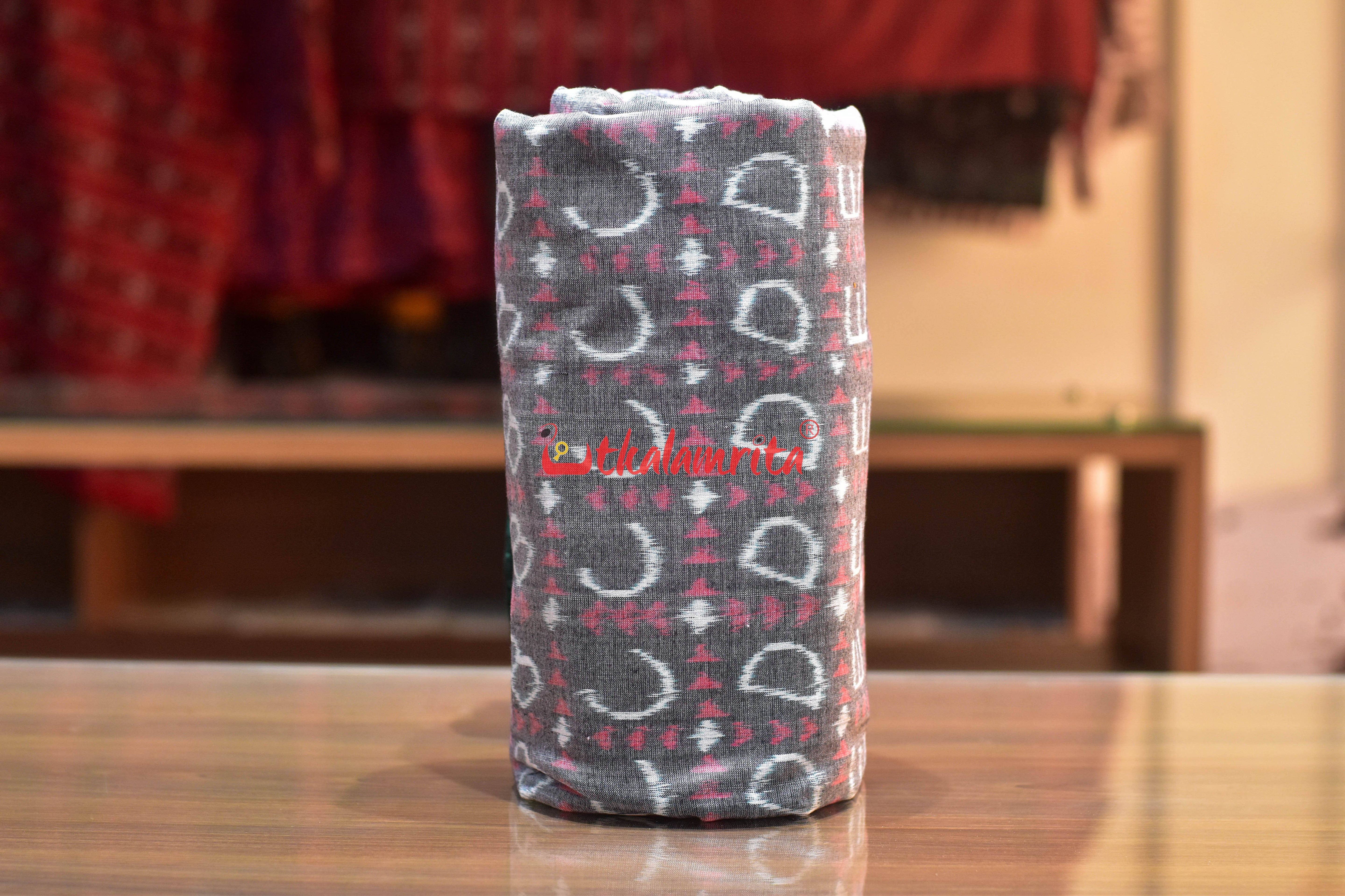 Grey English Letters Sambalpuri Cotton (Fabric)