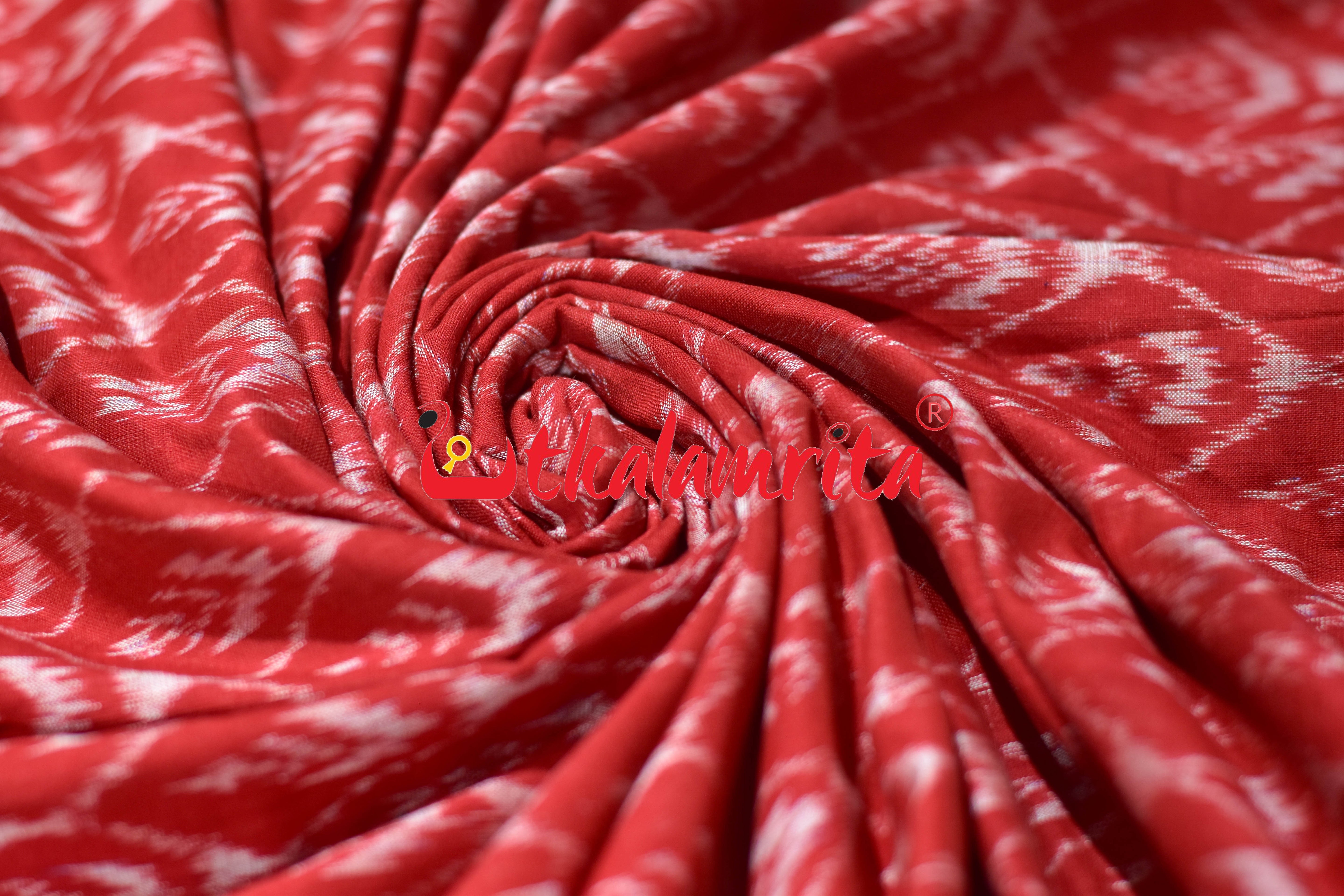 Red Silver Phula Bandha Sambalpuri Cotton (Fabric)